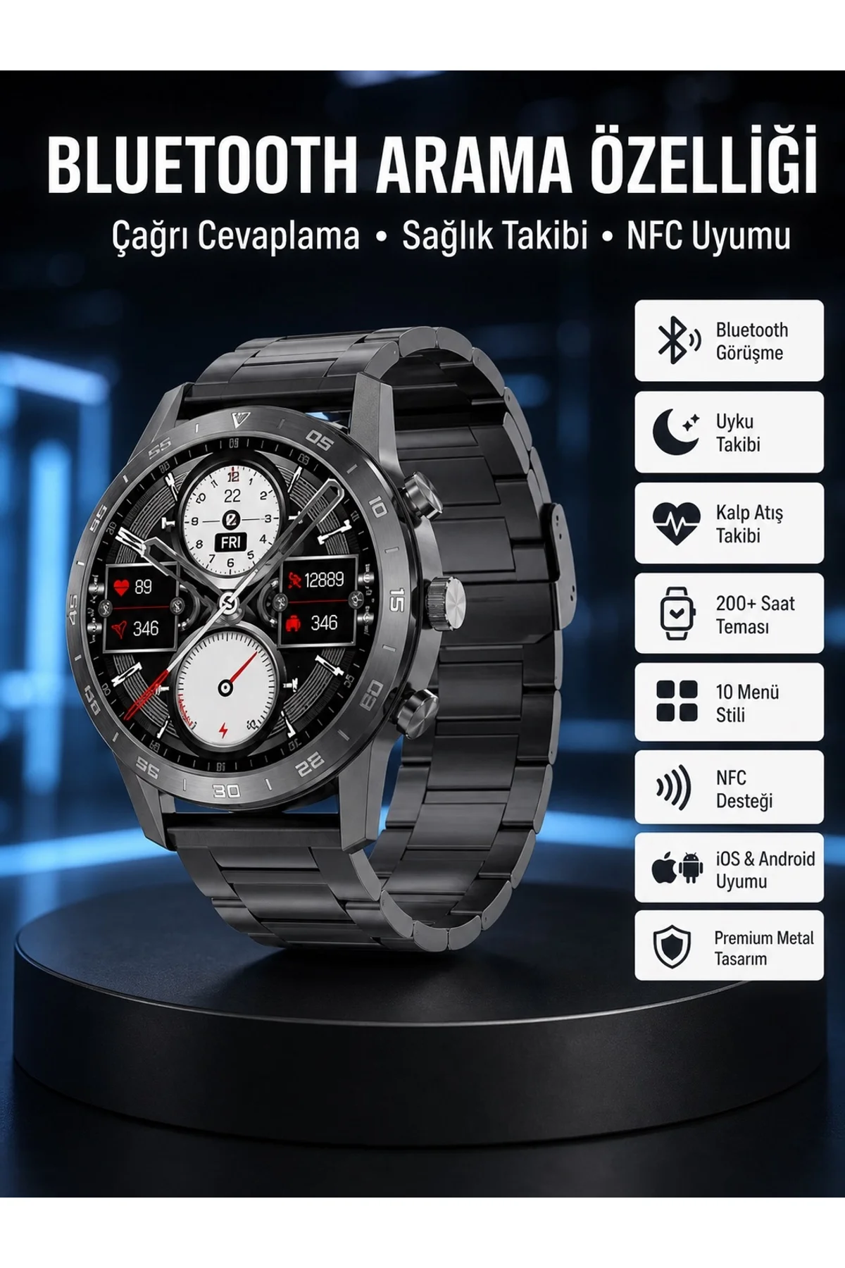 Çağrı Cevaplama Sesli Asistan Çoklu Dil Desteği 5.0 Bluetooth Akıllı Saat
