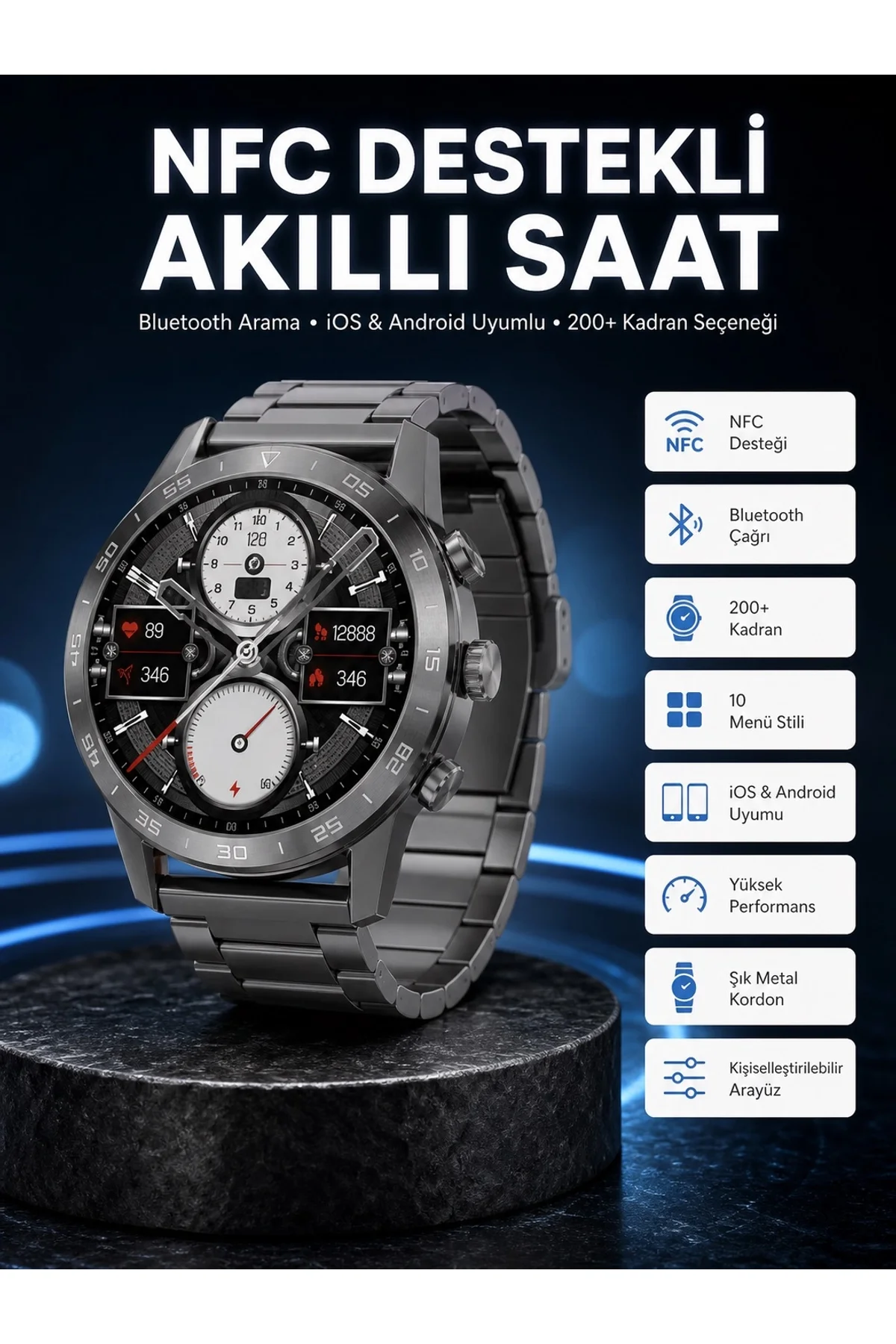 Akıllı Saat Çelik Kordon Çağrı Cevaplama Amoled Ekran Titreşimli Uyku Ve Sağlık Takibi