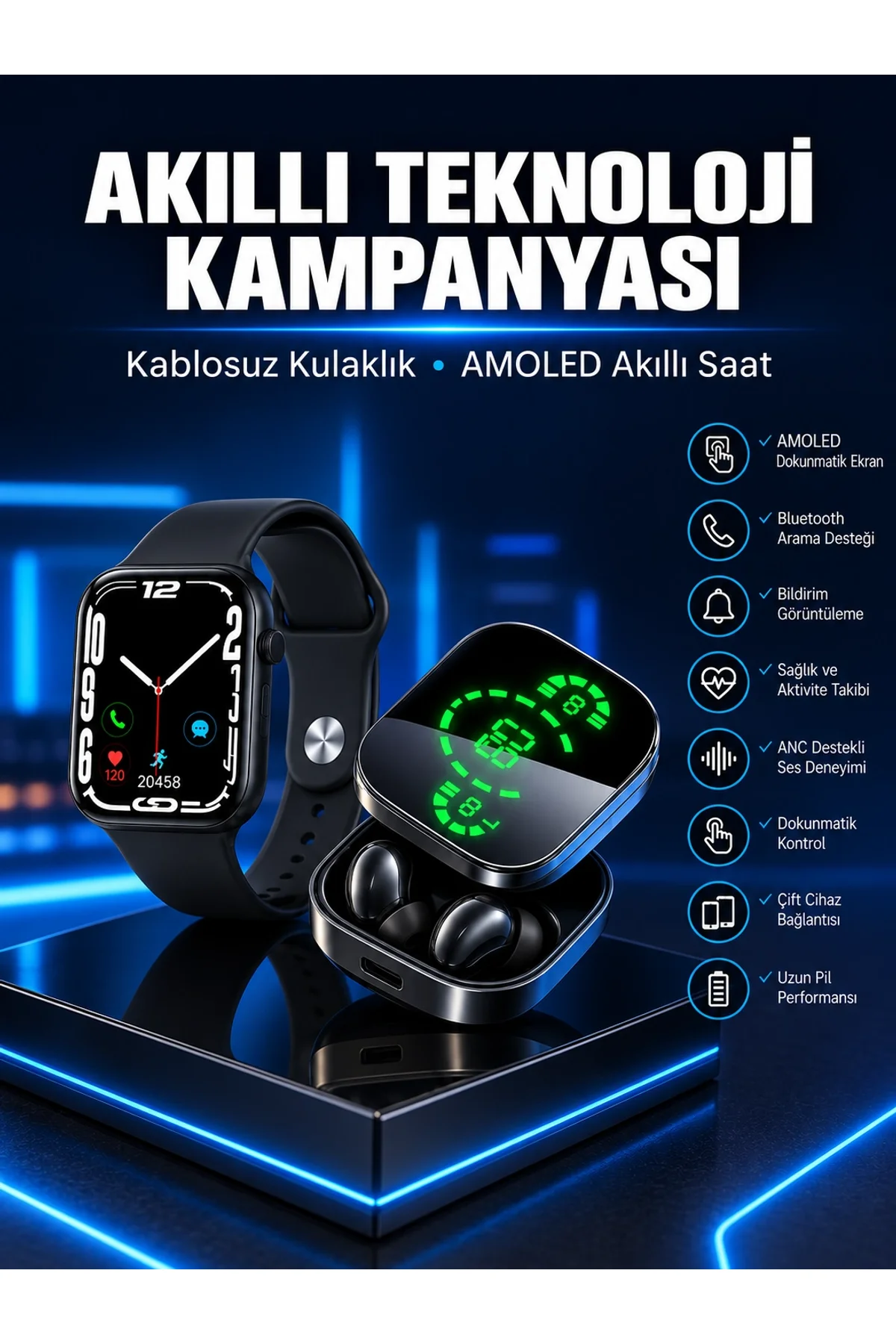 Yeni Nesil Akıllı Saat Ve Ucuz Kaliteli Bluetooth Kablosuz Kulaklık Amoled Ekran