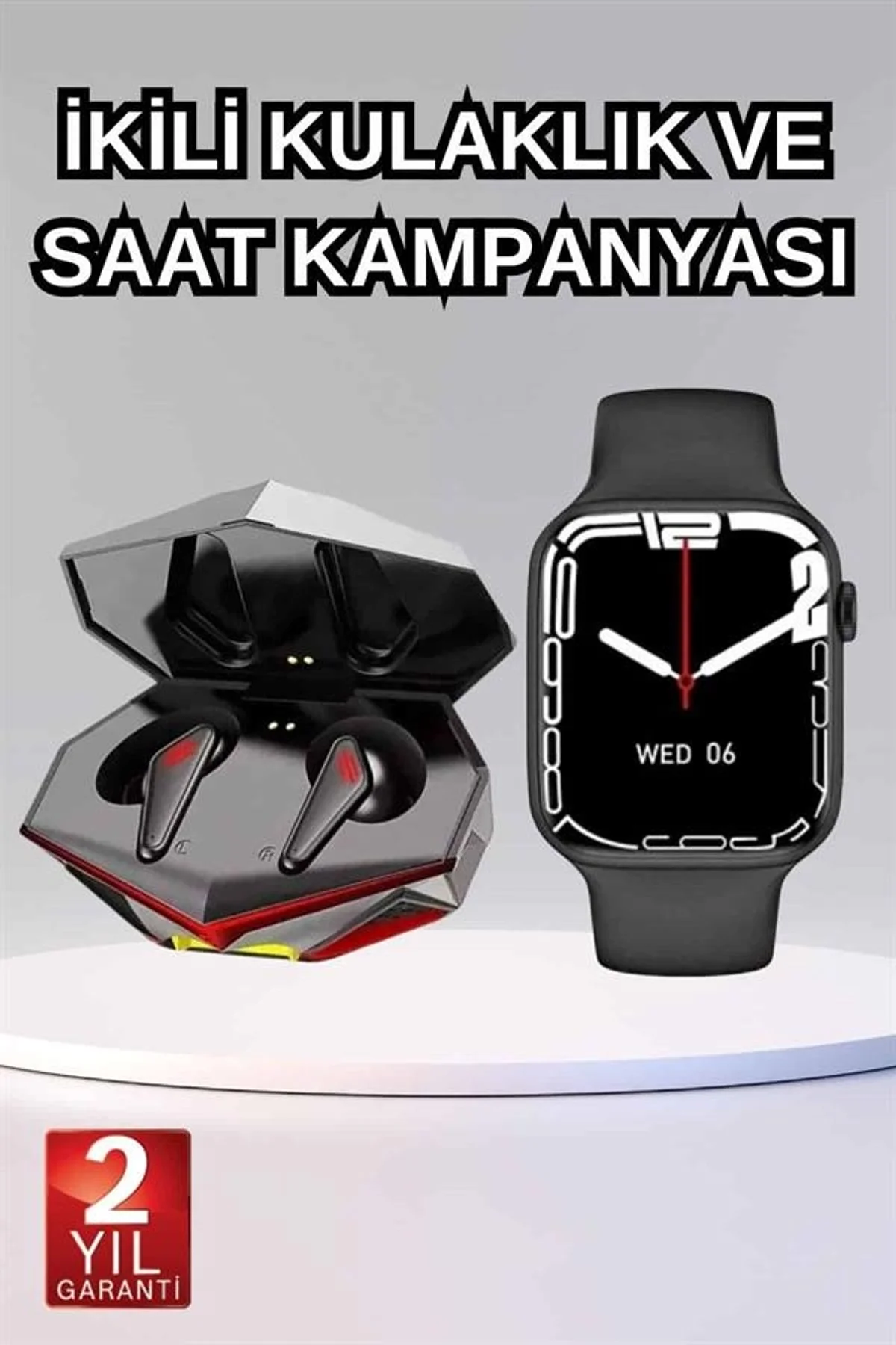 İkili Set Dev Kampanya Ucuz Kulaklık Ucuz Akıllı Saat Gürültü Önleyici Uzun Pil Ömrü - Just Cheap Store Görsel 2