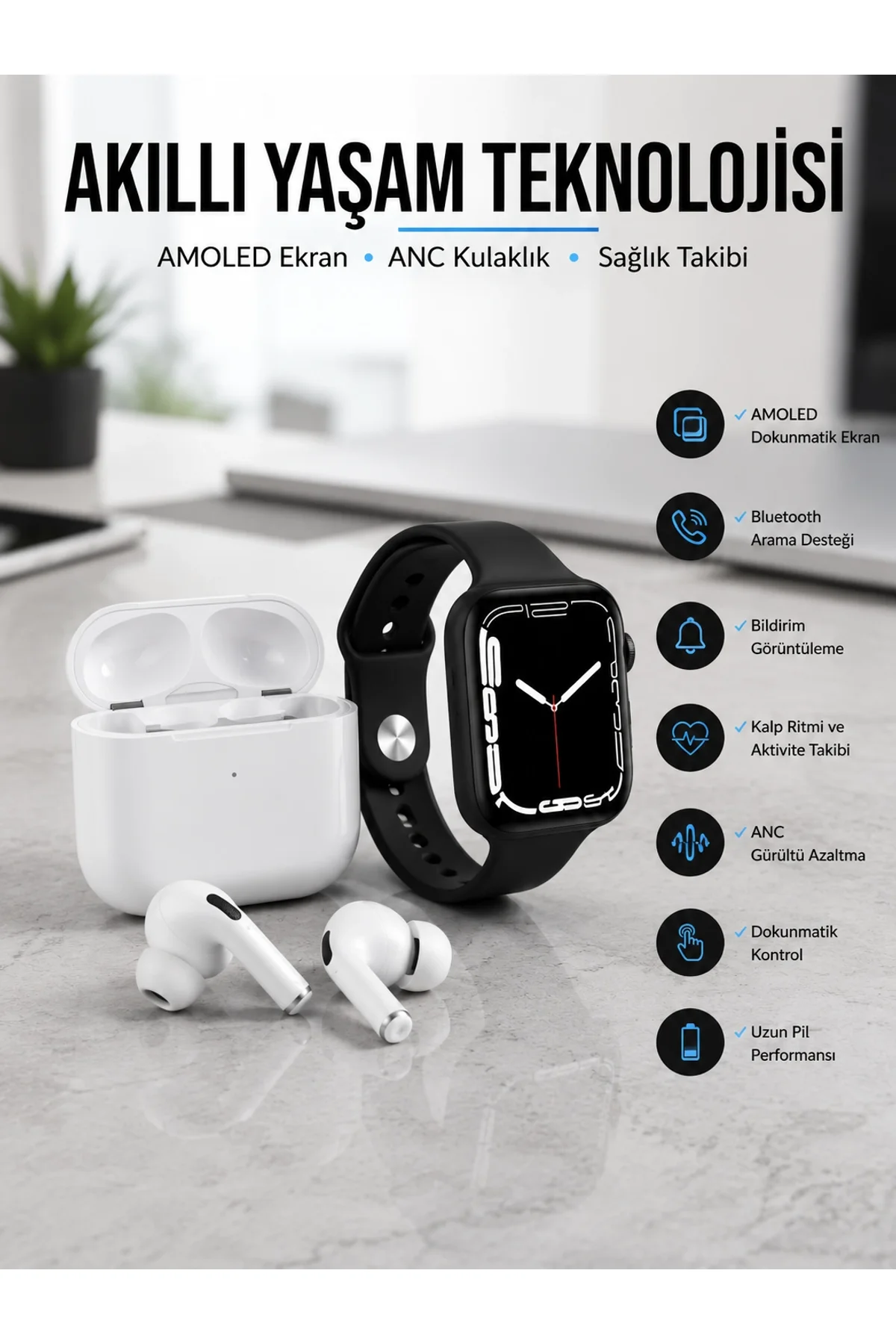 2025 Model Akıllı Saat Ve Yeni Nesil Pro Bluetooth Kulaklık Tws Yüksek Ses Kaliteli
