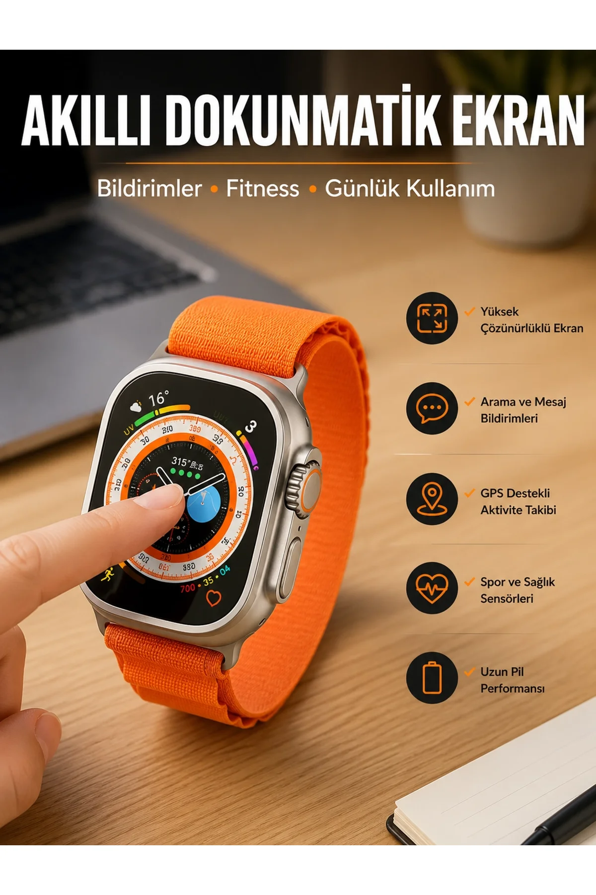 Akıllı Saat Uyku Ve Spor Takibi Yeni Nesil Bluetooth Bağlantılı Amoled Ekran
