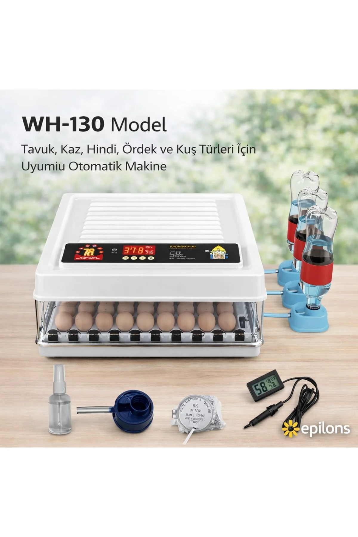 Wh-130 Kuluçka Makinesi -tavuk Kaz Hindi Ördek Ve Kuş Türleri Uyumlu Yedek Motor Hediyeli