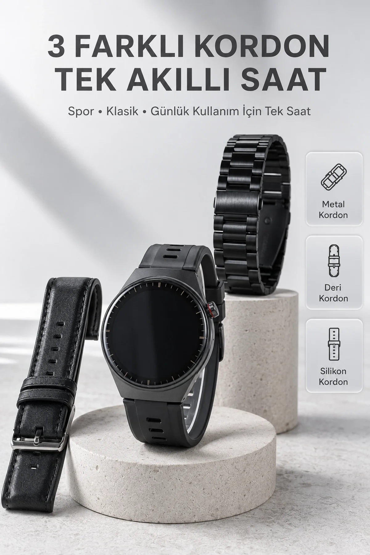 Yeni Nesil Akıllı Saat Bluetooth Görüşme, Sağlık Takibi, Amoled Ekran Ve 3 Kordon Seti