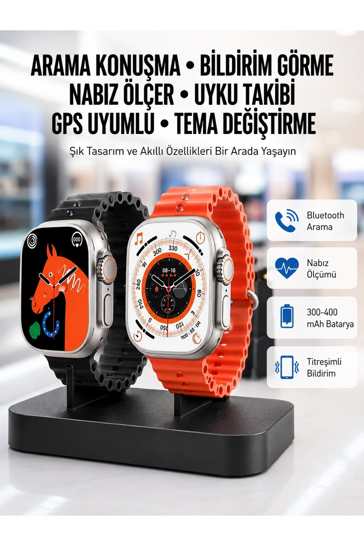 Yeni Model Akıllı Saat Ultra Smart Watch Gümüş Kasa 45mm Titreşim
