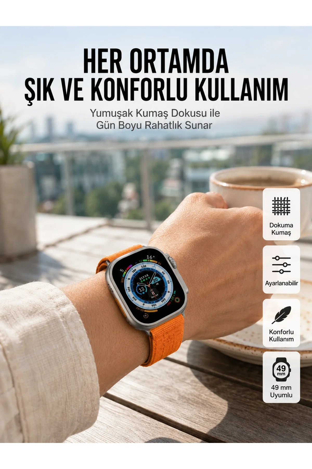 Ultra Max Kordon Kilitli Akıllı Saat Amoled Ekran Titreşimli Çağrı Cevaplayabilen