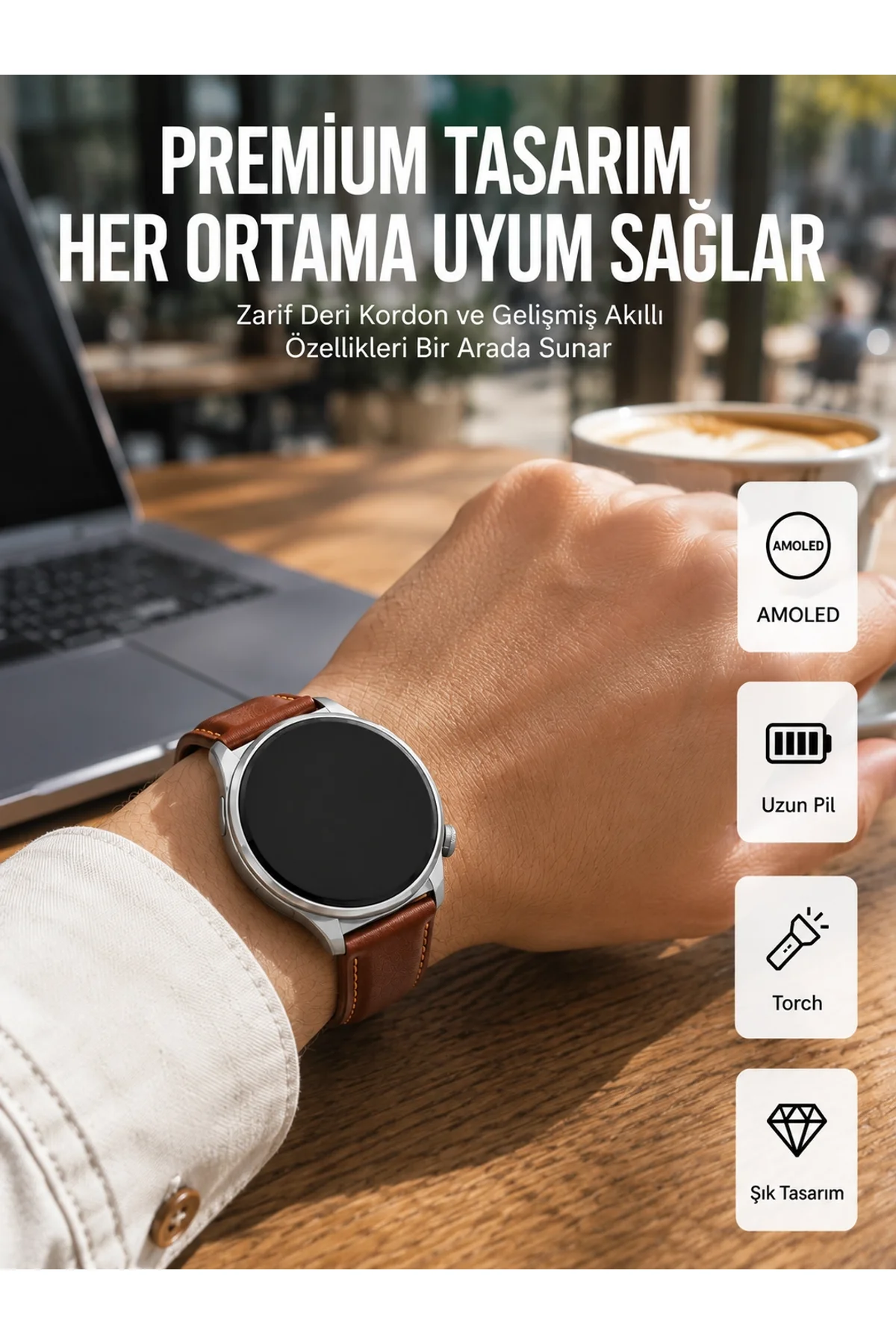 Amoled Ekranlı 10 Gün Kullanım Süreli Torch Özellikli Akıllı Saat Yeni Nesil