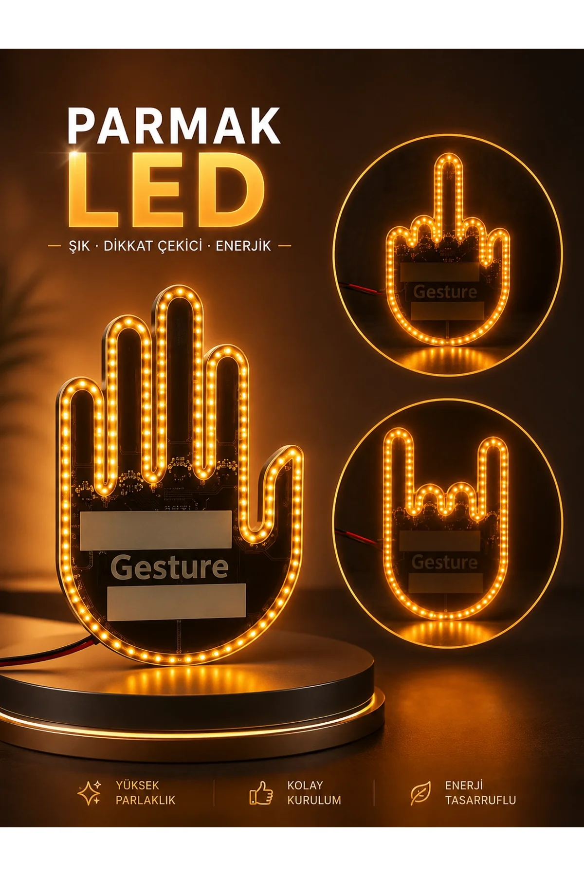 Parmak Led Amber Renkli Işık