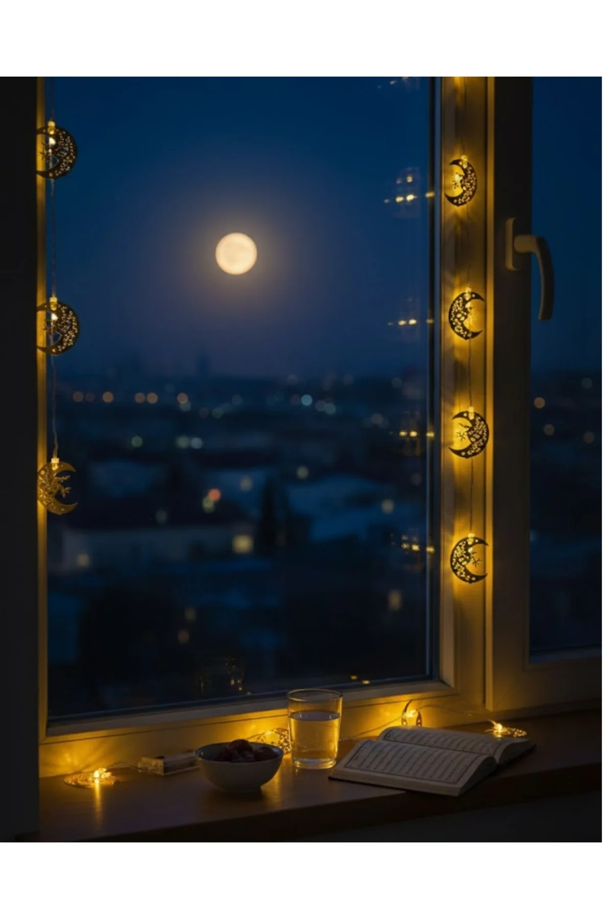 Pilli Minareli Hilal Led Işık Gold Metal Ramazan Dekorasyonu - Just Cheap Store Görsel 2