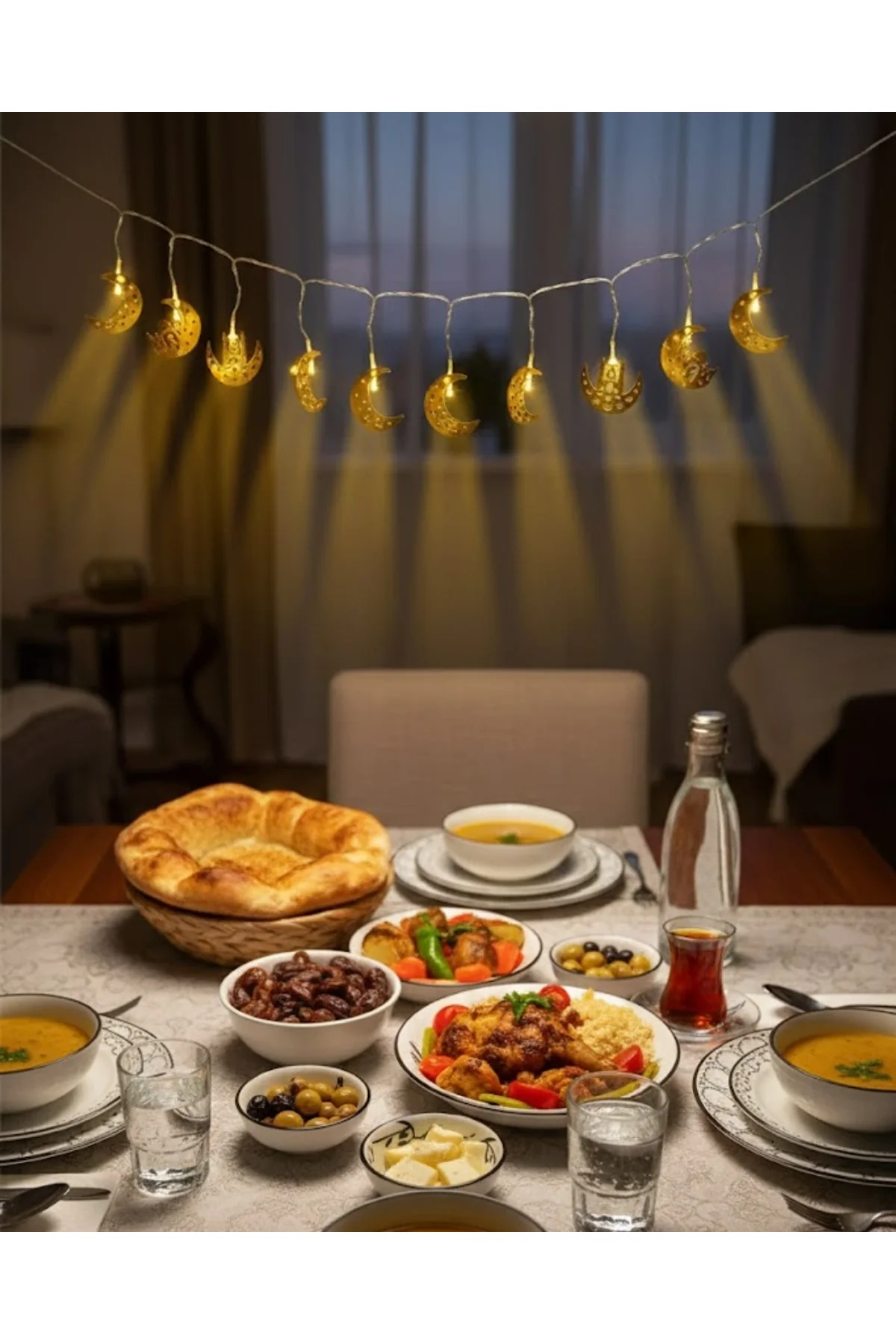 Pilli Minareli Hilal Led Işık Gold Metal Ramazan Dekorasyonu - Just Cheap Store Görsel 4