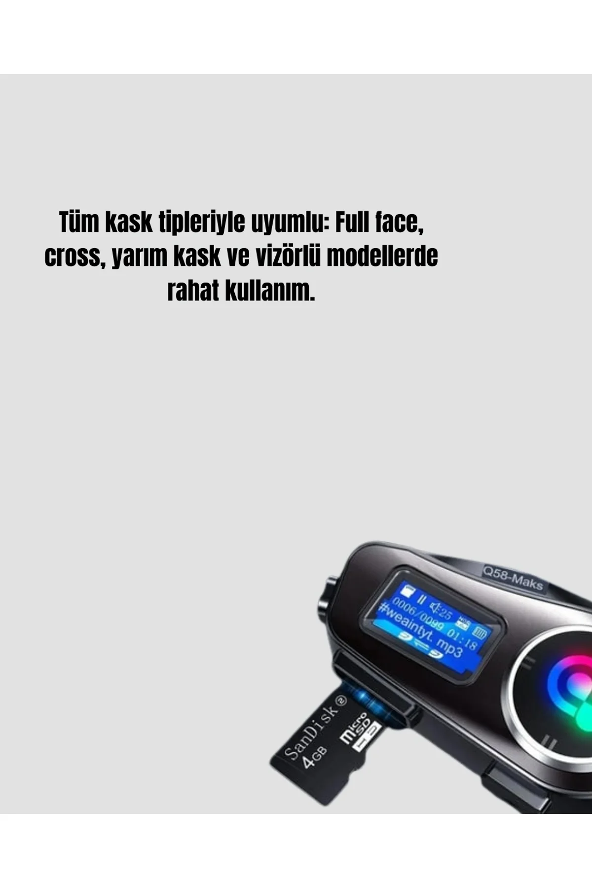 Lcd Ekranlı Bluetooth Kask Kulaklığı Fm Radyo Ve Sd Kart Girişli - Just Cheap Store Görsel 2