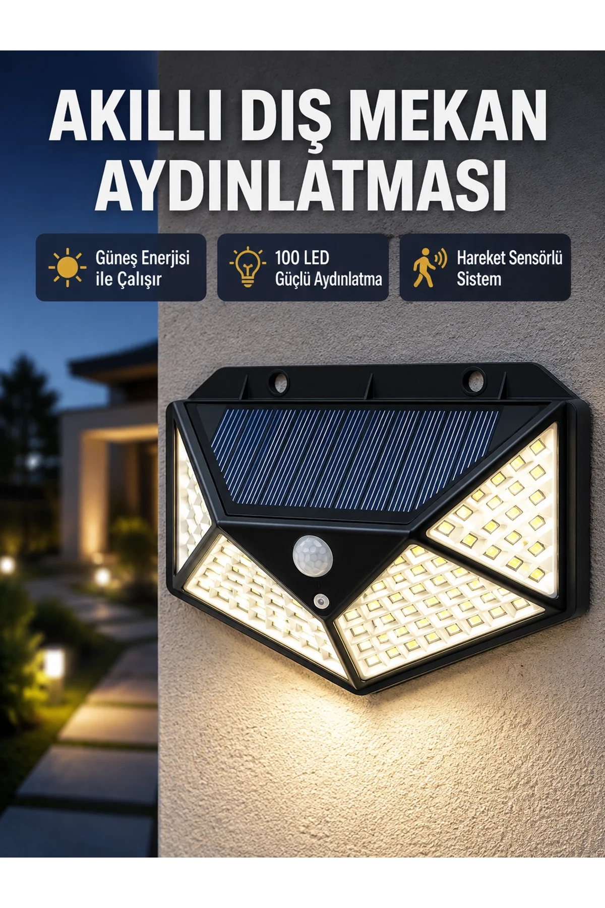 Solar Güçlü 100 Led Bahçe Lambası – Enerji Tasarruflu, Suya Dayanıklı Ve Geniş Açılı Işık