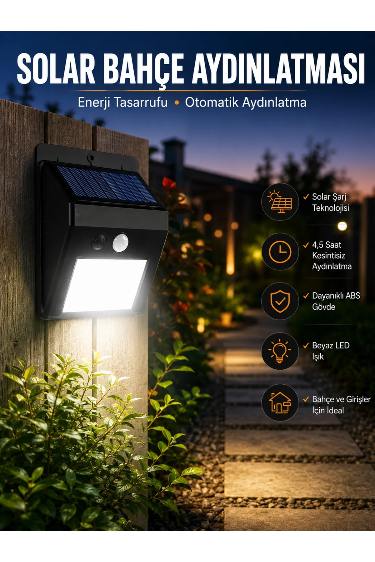 Solar Lamba Giriş, Bahçe Yol Avlu Hareket Sensörlü Led Parlak Gece Su Geçirmez