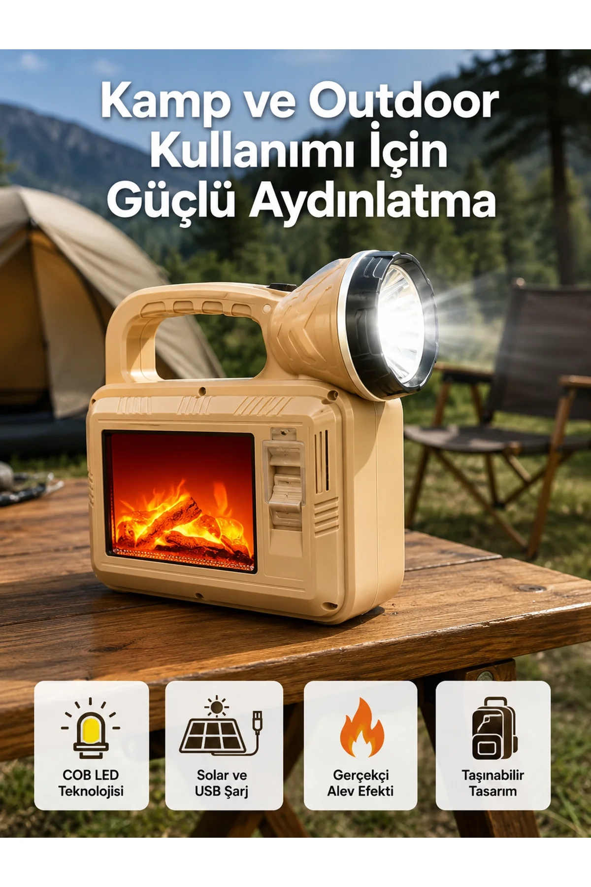 Alev Efektli Güneş Enerjili Lamba – Su Geçirmez