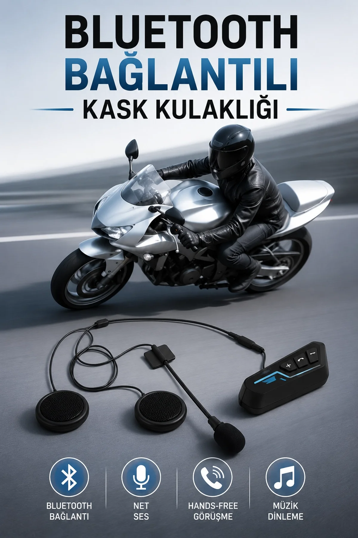 Kask Kulaklığı Motosiklet Intercom Interkom Dinleme Konuşma Özellikli Su Geçirmez