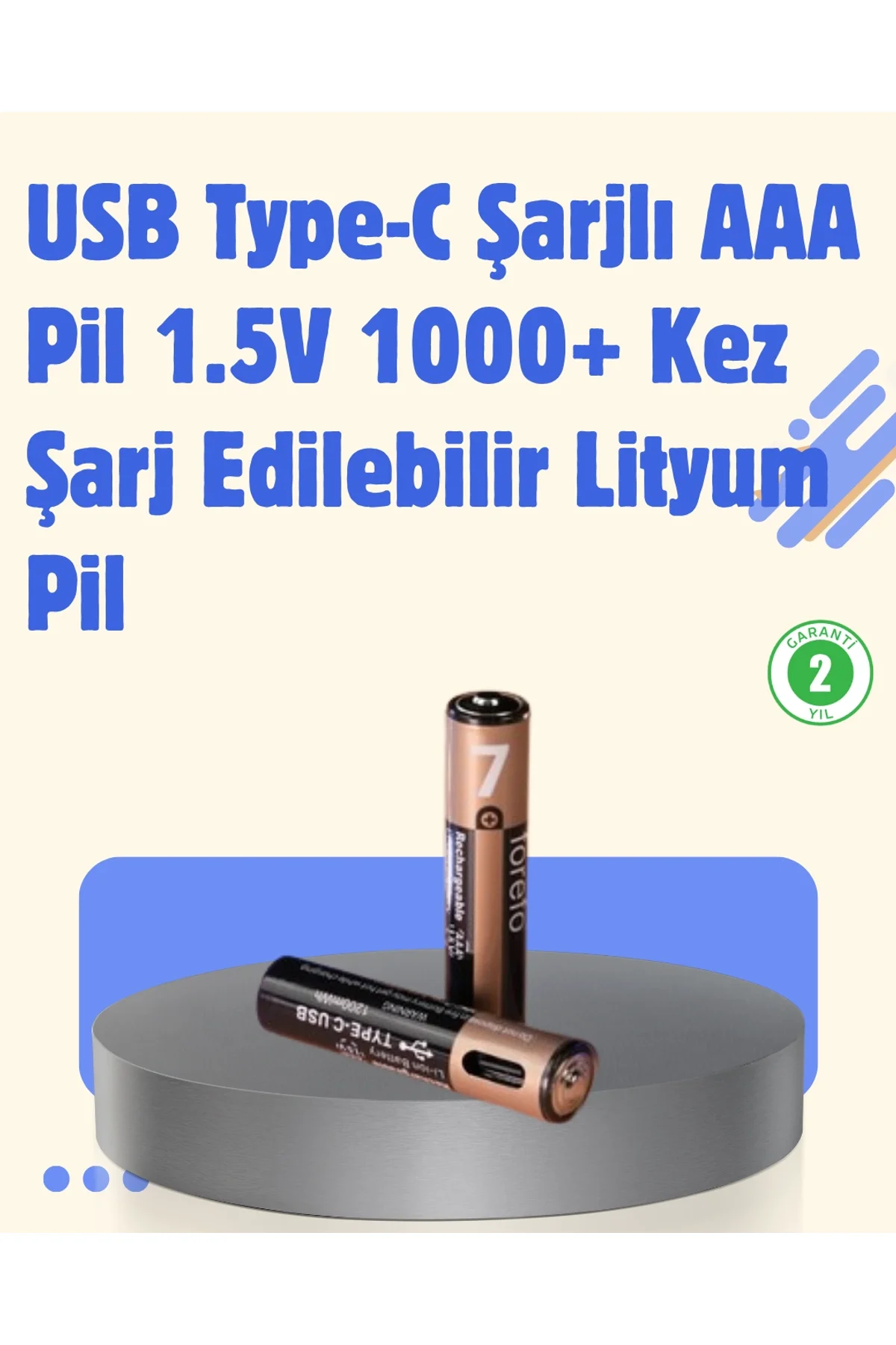 Usb Type-c Şarjlı Aaa Lityum Pil 1000+ Şarj Döngüsü İle Uzun Ömür