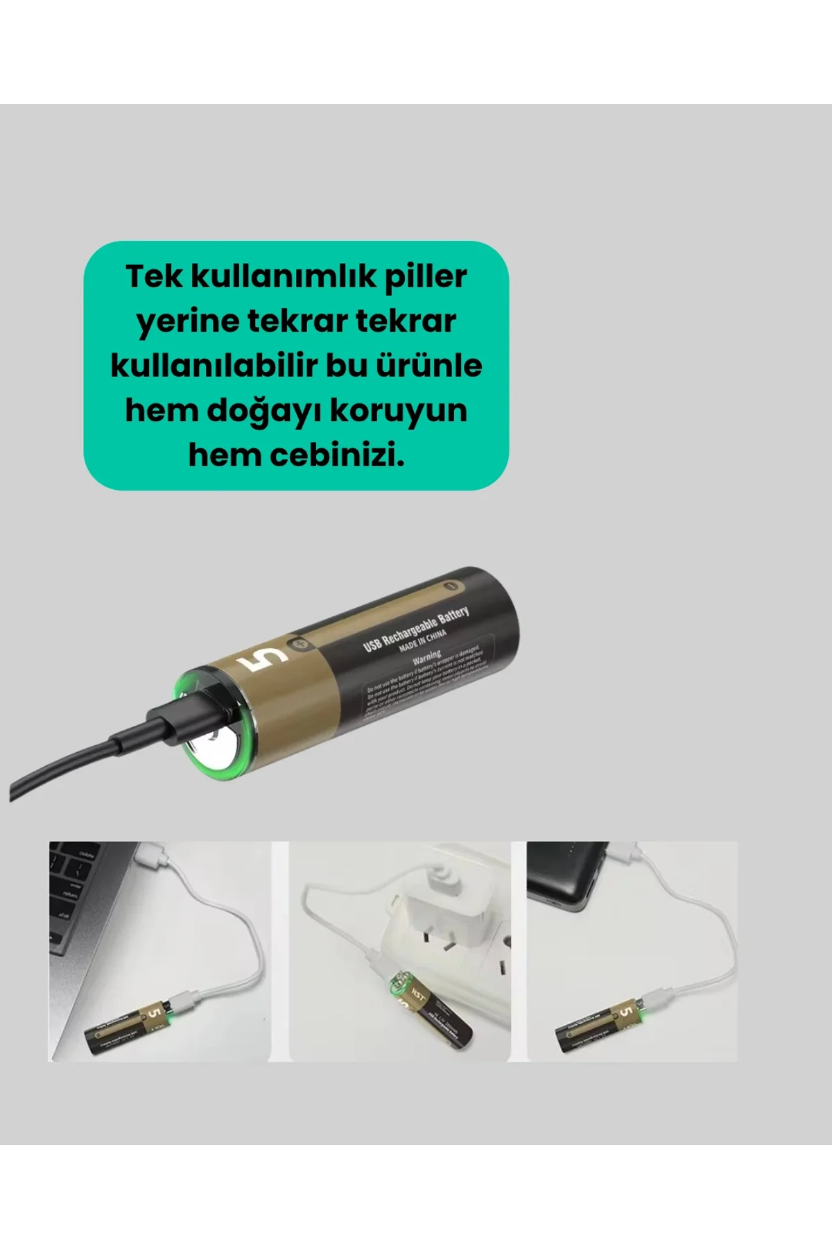 Usb Type-c Girişli Şarjlı Aa Lityum Pil | 1.5v Sabit Çıkış | 3200mwh (2'li Paket) - Just Cheap Store Görsel 2