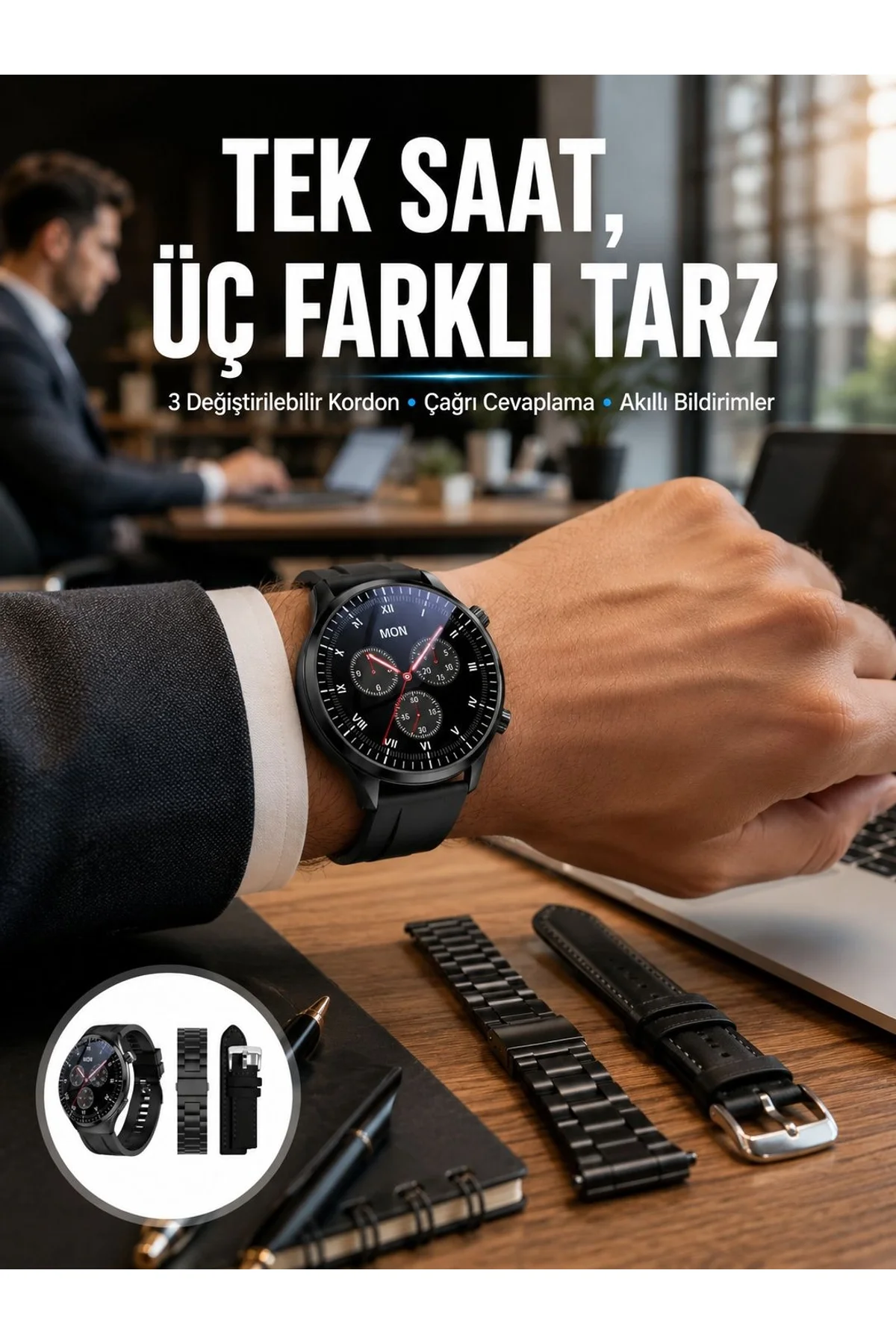 Akıllı Saat Yeni Nesil Üç Kordonlu Nabız Ölçer Çağrı Cevaplama Yeni Nesil