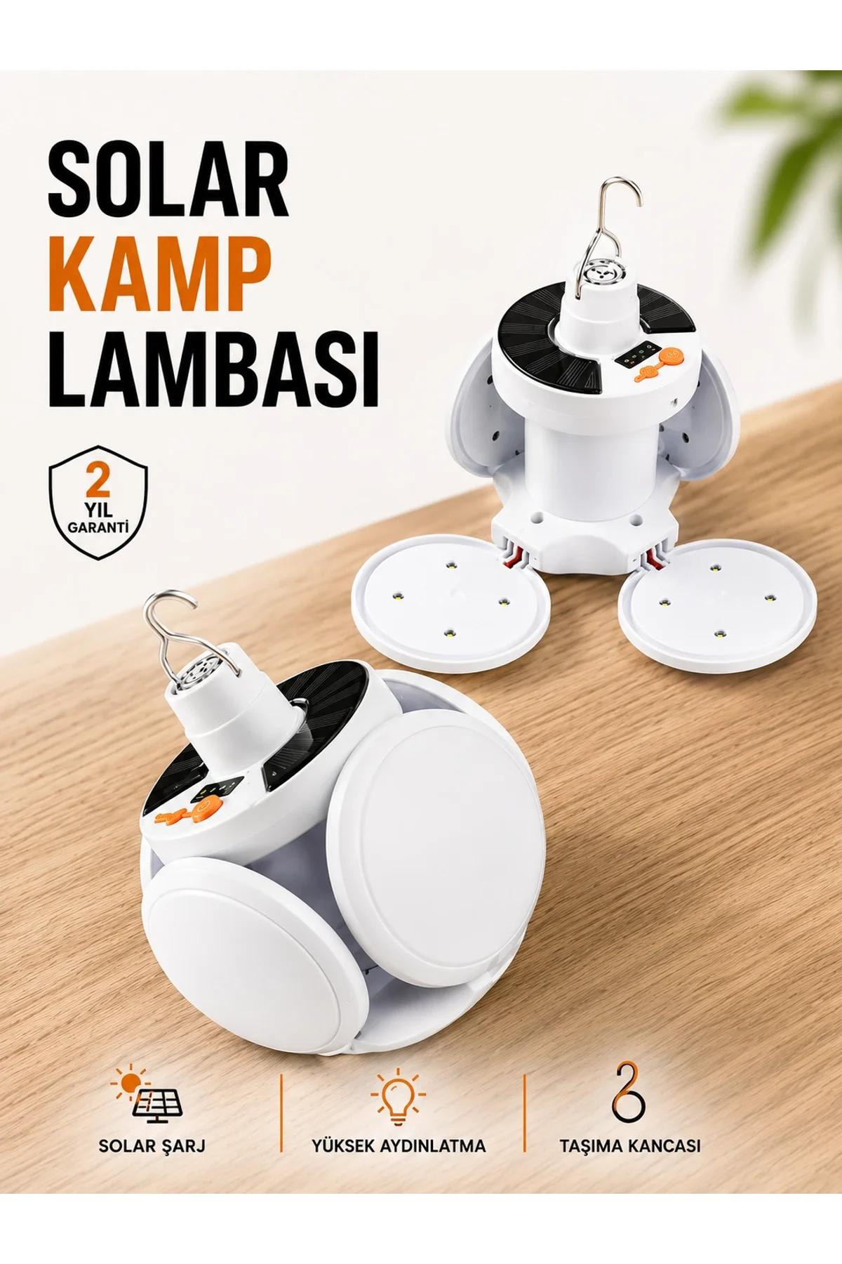 Kamp Lambası Işıldak Beyaz Işık Güneş Enerjili Solar Aydınlatma 5 Kanatlı Katlanabilir