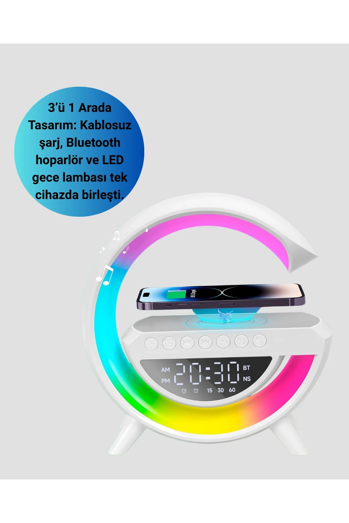 Kablosuz Şarjlı Led Masa Lambası Çalar Saat Ve Beyaz Gürültü Özellikli - Just Cheap Store Görsel 2