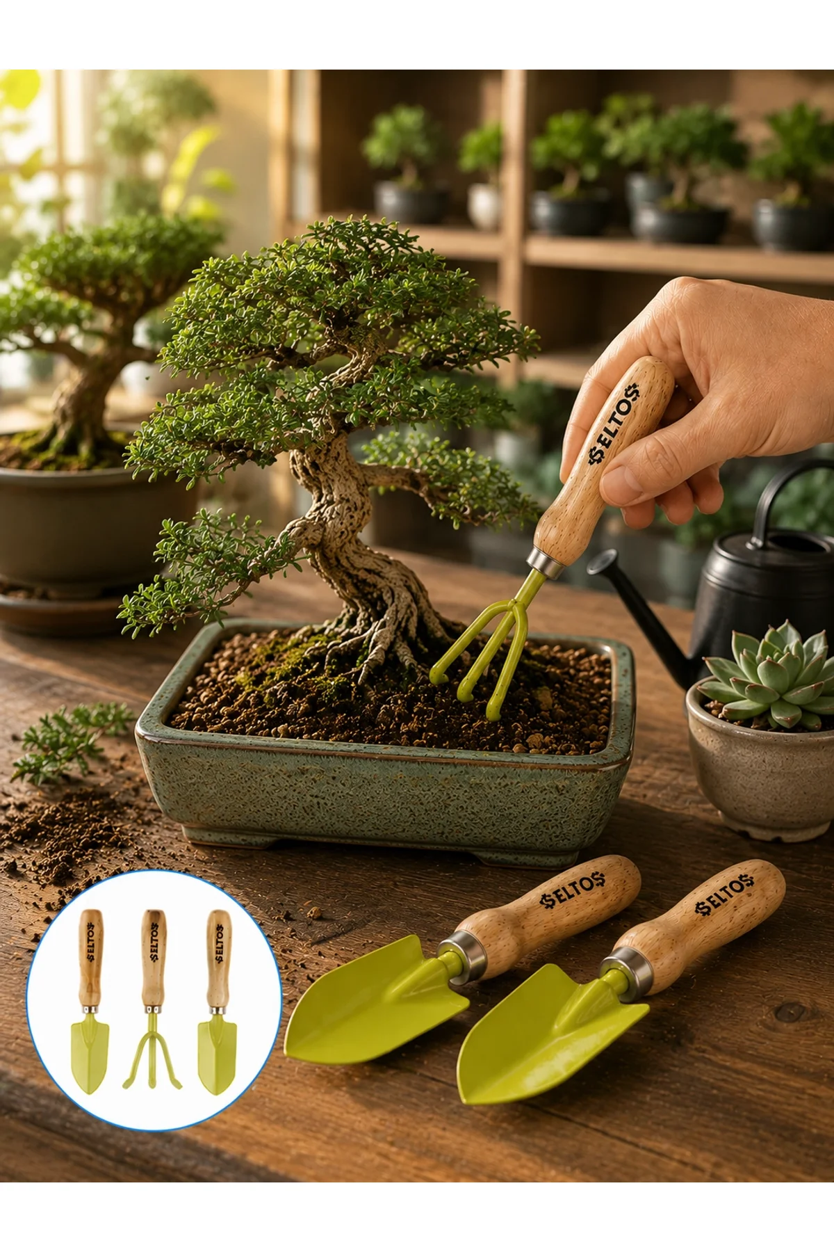 Saksı Bitkileri İçin Bahçe El Aleti Seti Ergonomik Ahşap Saplı - Just Cheap Store Görsel 3