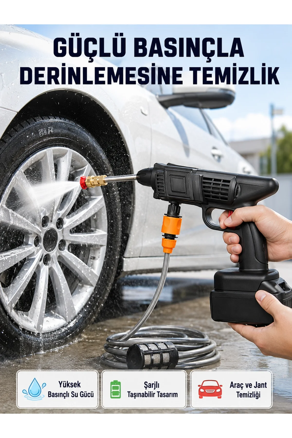 Taşınabilir Akülü Araba Yıkama Makinesi 1.7 Mpa Basınçlı Ve Ergonomik Tasarımlı