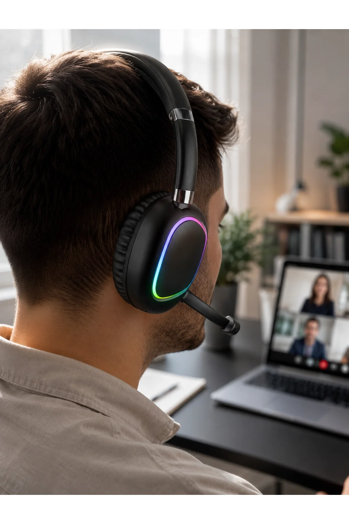 Bluetooth 5.0 Kablosuz Kulak Üstü Kulaklık Mikrofonlu Rgb Aydınlatmalı - Just Cheap Store Görsel 5