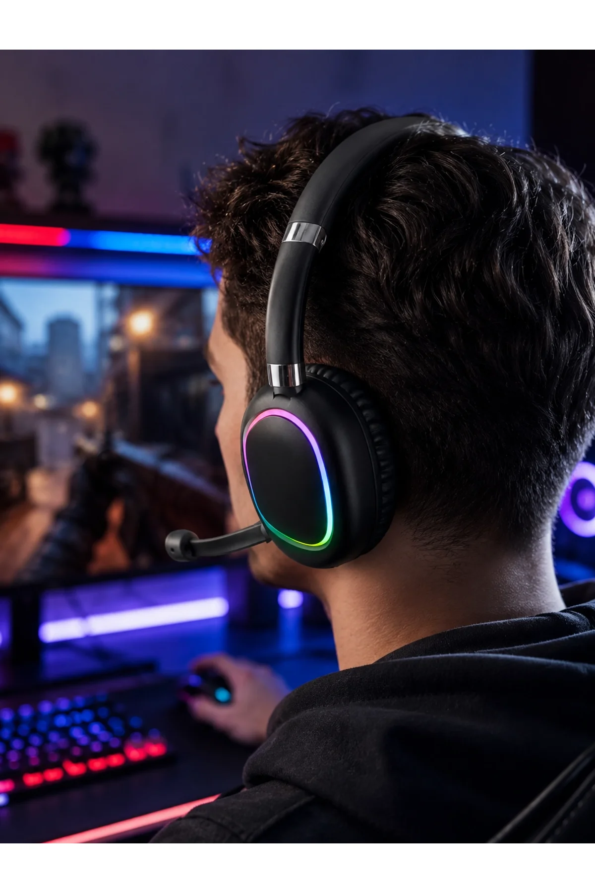 Bluetooth 5.0 Kablosuz Kulak Üstü Kulaklık Mikrofonlu Rgb Aydınlatmalı - Just Cheap Store Görsel 3