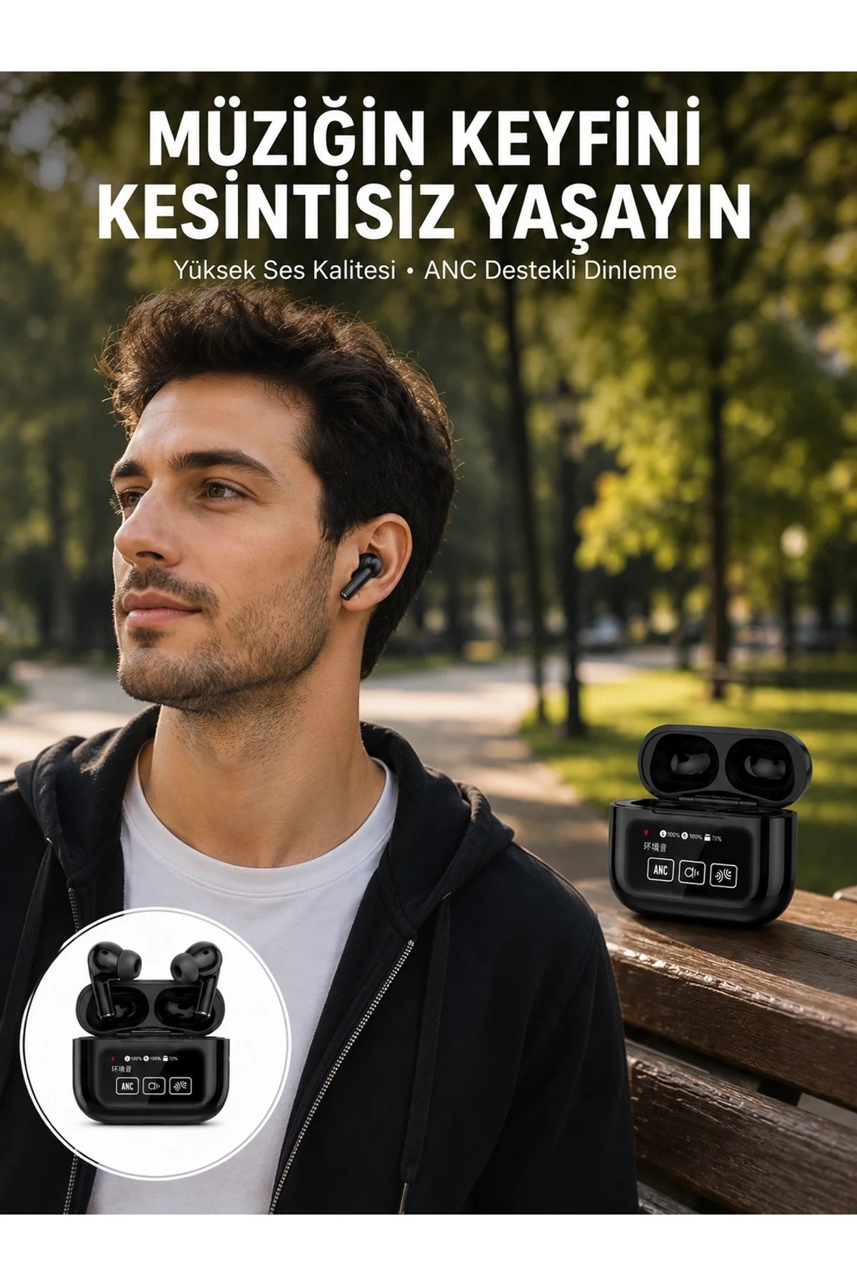 Kulak İçi Bluetooth Kulaklık Ekranlı Müzik Dinleme Çağrı Cevaplama Siyah Yeni Nesil