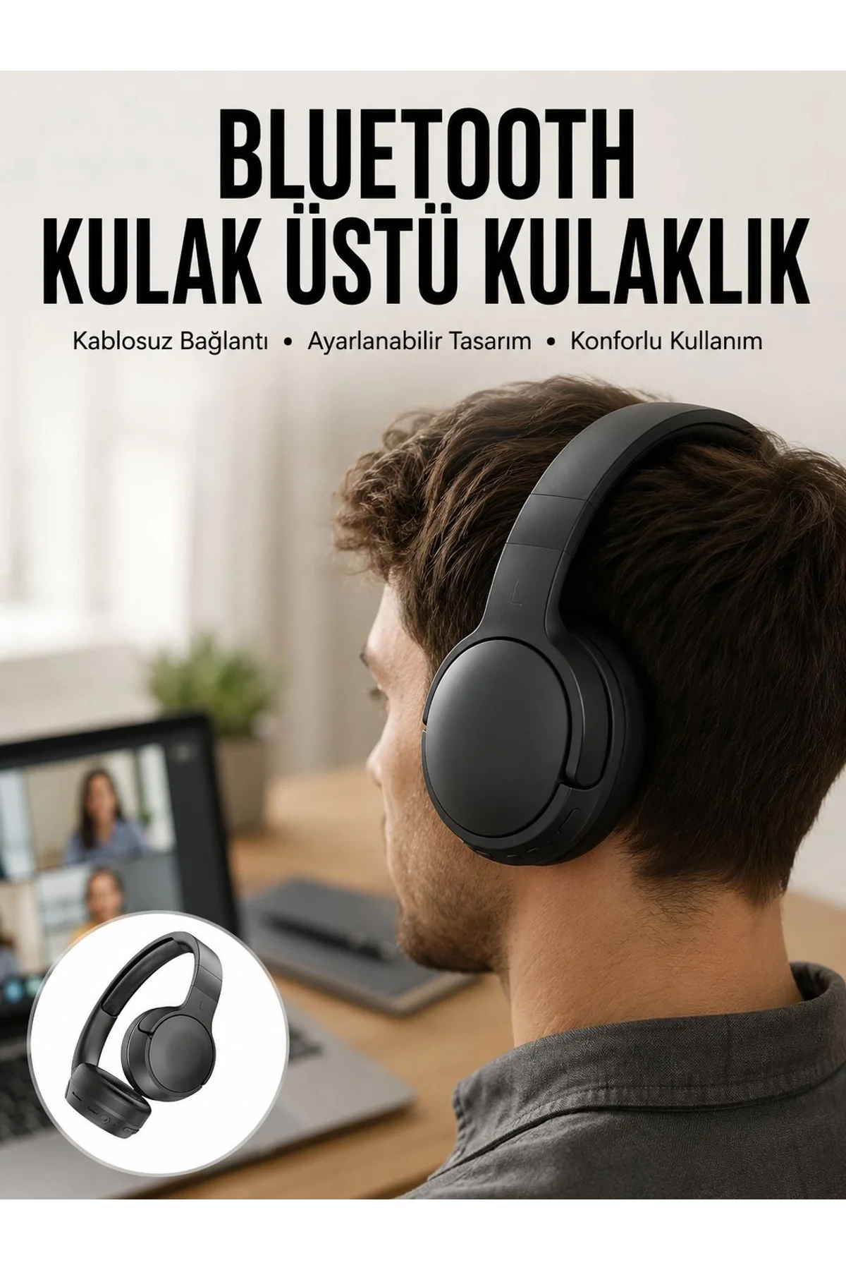 Kablosuz Bluetooth Kulaklık Kulak Üstü Ayarlanabilir Uzun Ömürlü Yeni Nesil