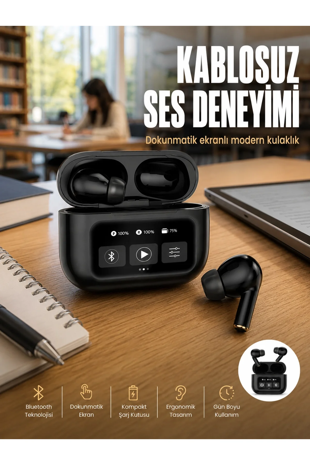 2.nesil Pro Ekranlı Sesli Görüşme Yapabilen Kablosuz Bluetooth Kulaklık Yeni Nesil