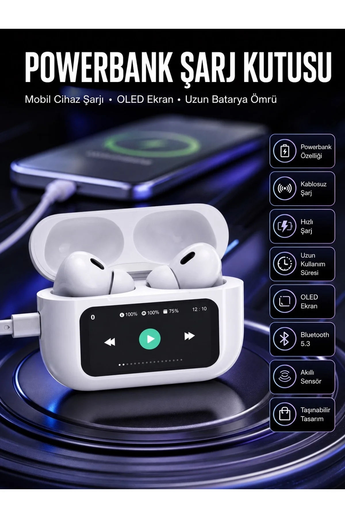 Kulak İçi Bluetooth Kulaklık Ekranlı Müzik Dinleme Çağrı Cevaplama Siyah Yeni Nesil