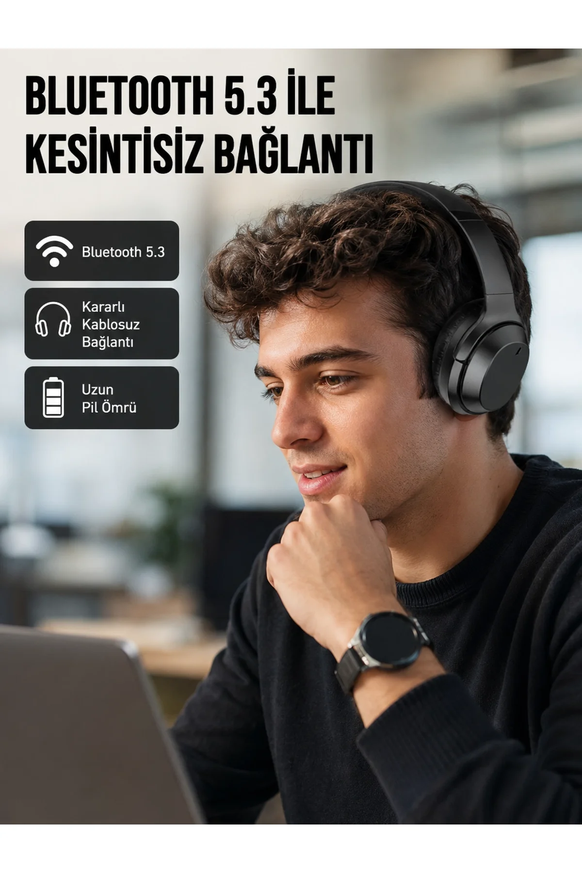 Siyah Kablosuz Bluetooth Kulaklık 300 Mah Hızlı Şarj Katlanabilir Pedli Yeni Nesil