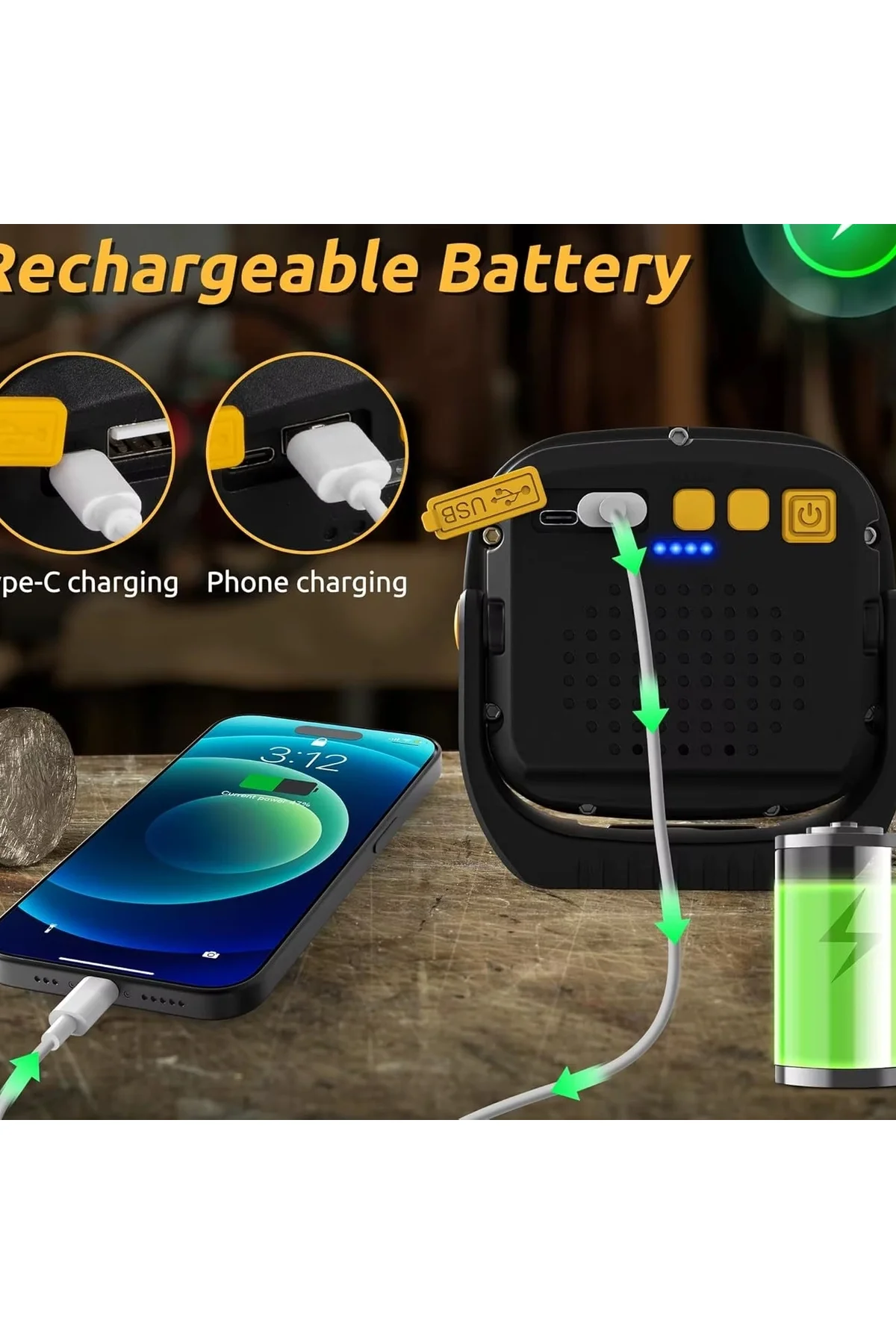 Ws-582 Powerbank Özellikli Tripod Bağlantılı Mıknatıslı 3500 Lümen Usb Şarjlı Çalışma Feneri - Just Cheap Store Görsel 5