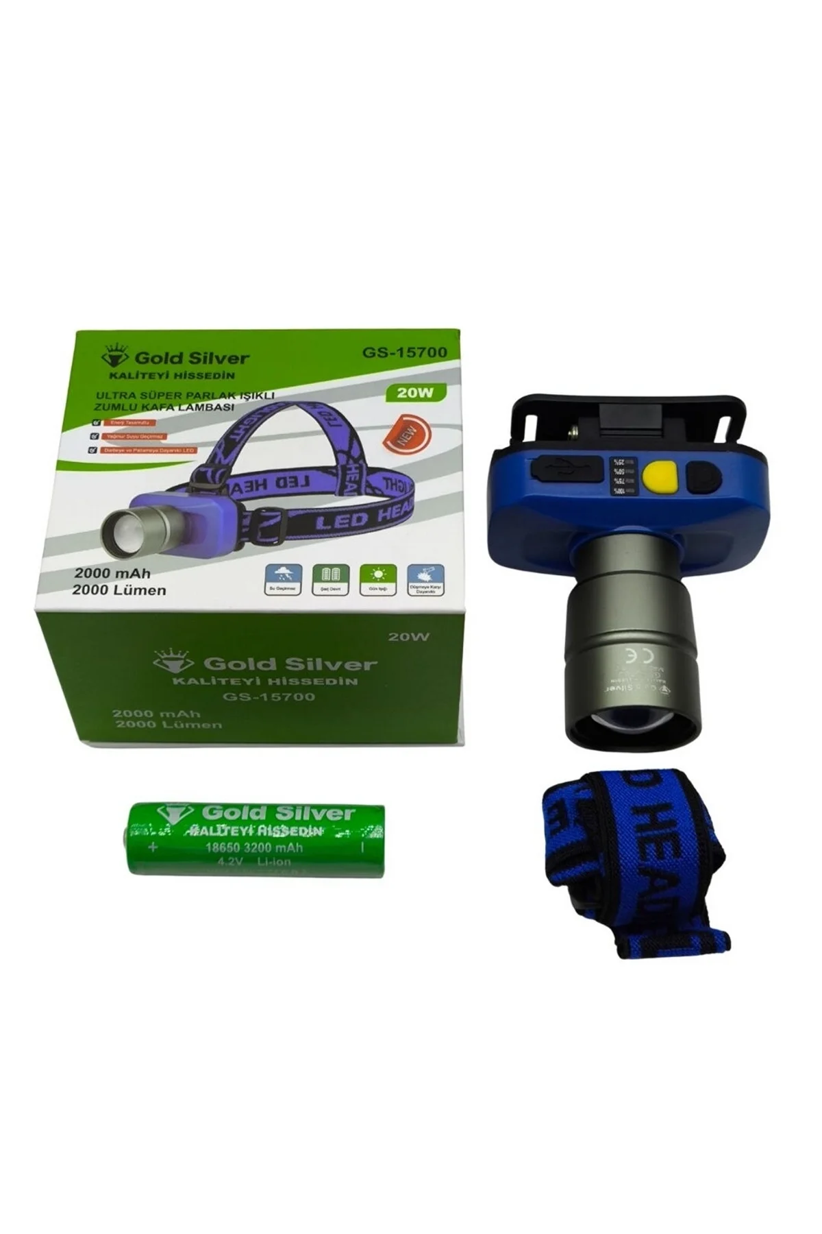 Gs-15700 20w 2000 Lümen Sarı Beyaz Işık Zoomlu Şarj Edilebilir Kafa Feneri - Just Cheap Store Görsel 5