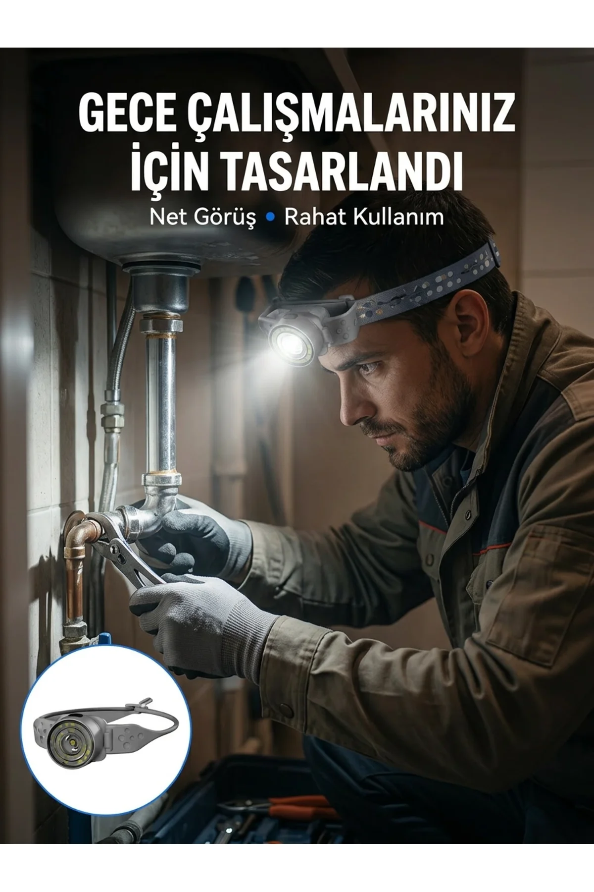 Yüksek Parlaklıklı Led Kafa Feneri Gece Çalışmaları İçin Yüksek Parlaklıklı