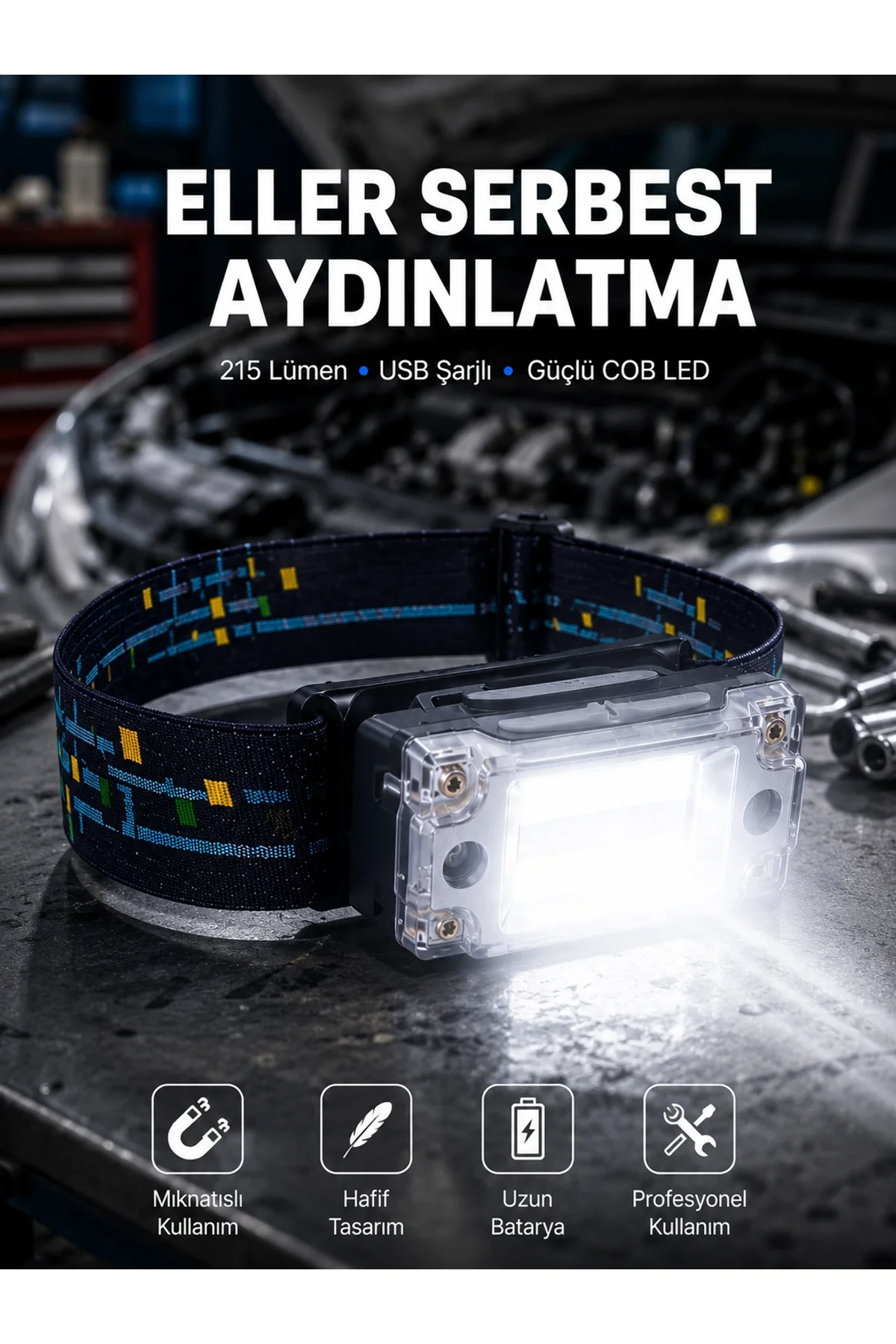Kompakt Led Kafs Feneri Usb Şarjlı Manyetik 2 Işık Modlu 215 Lümen Yeni Nesil