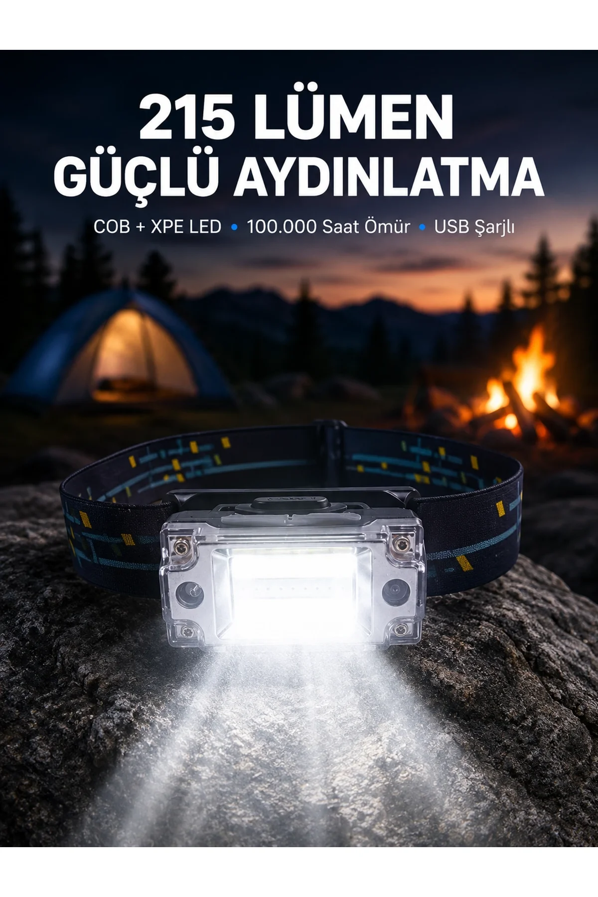 Şarj Edilebilir Led Kafa Feneri 215 Lümen Xpe Cob Güçlü Aydınlatma