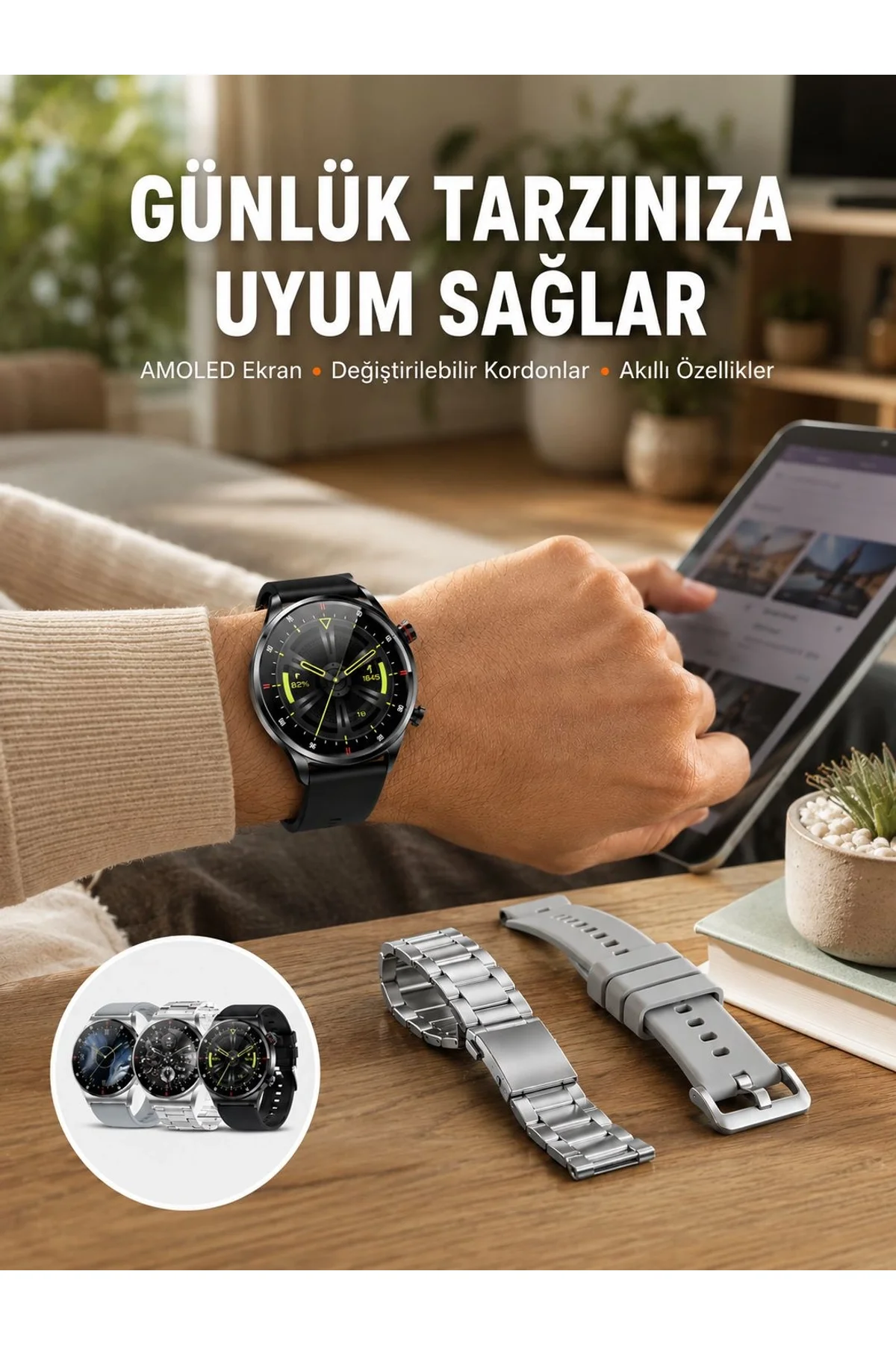 Çok Fonksiyonlu Akıllı Saat Bluetooth Bağlantılı Çağrı Cevaplayabilen Uzun Pil Ömrü Yeni Nesil