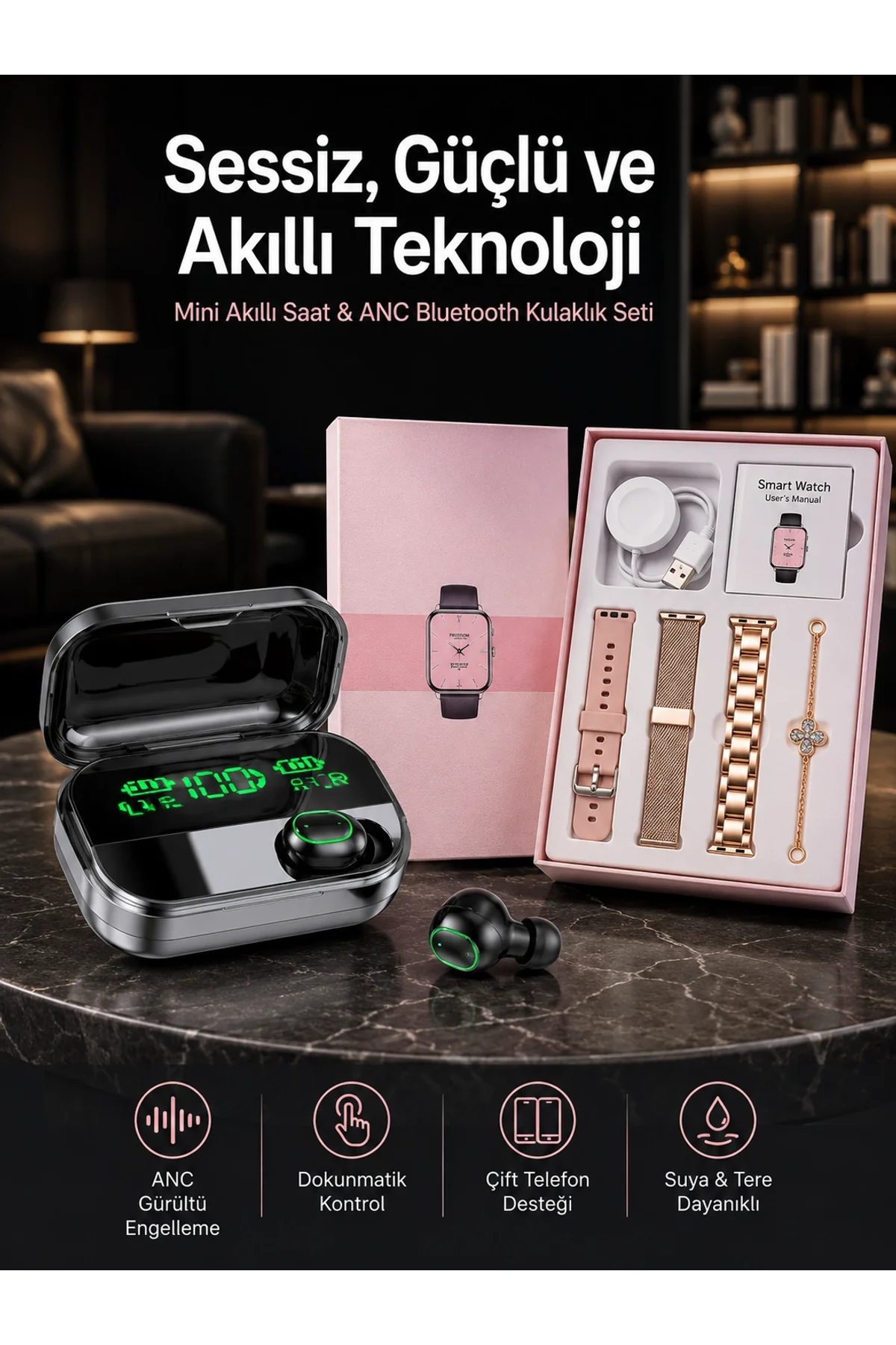 Yeni Nesil Kaliteli Akıllı Saat Ve Kablosuz Bluetooth Kulaklık Yüksek Ses Kaliteli Yeni Nesil