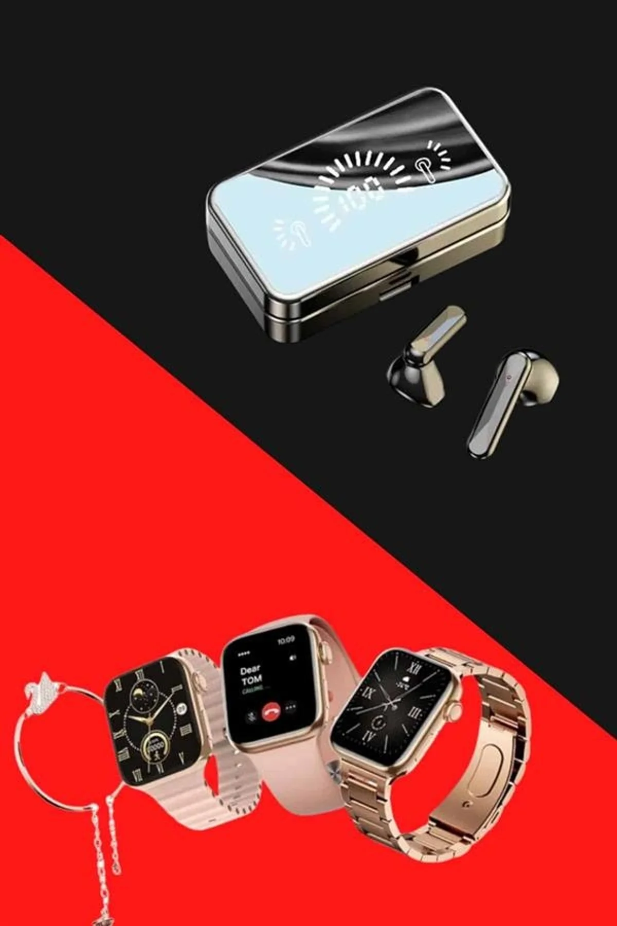 Bileklikli Amoled Ekran Akıllı Saat Ve Dijital Göstergeli Kablosuz Bluetooth Kulaklık Anc/ Enc - Just Cheap Store Görsel 5