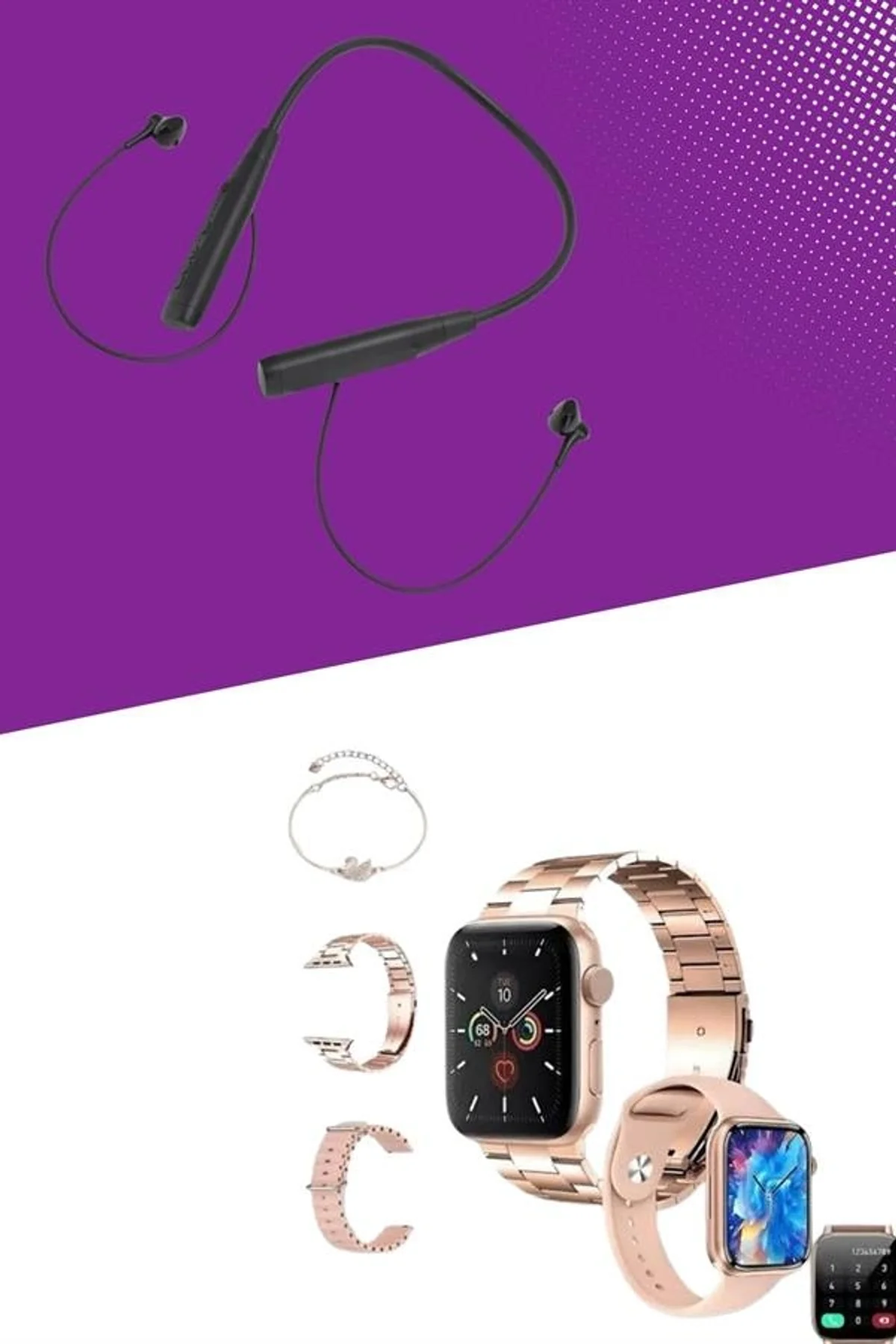 Kablolu Bluetooth Kulaklık Ve Kadınlara Özel Bileklik Hediyeli Yeni Nesil Akıllı Saat 3 Kordonlu - Just Cheap Store Görsel 4