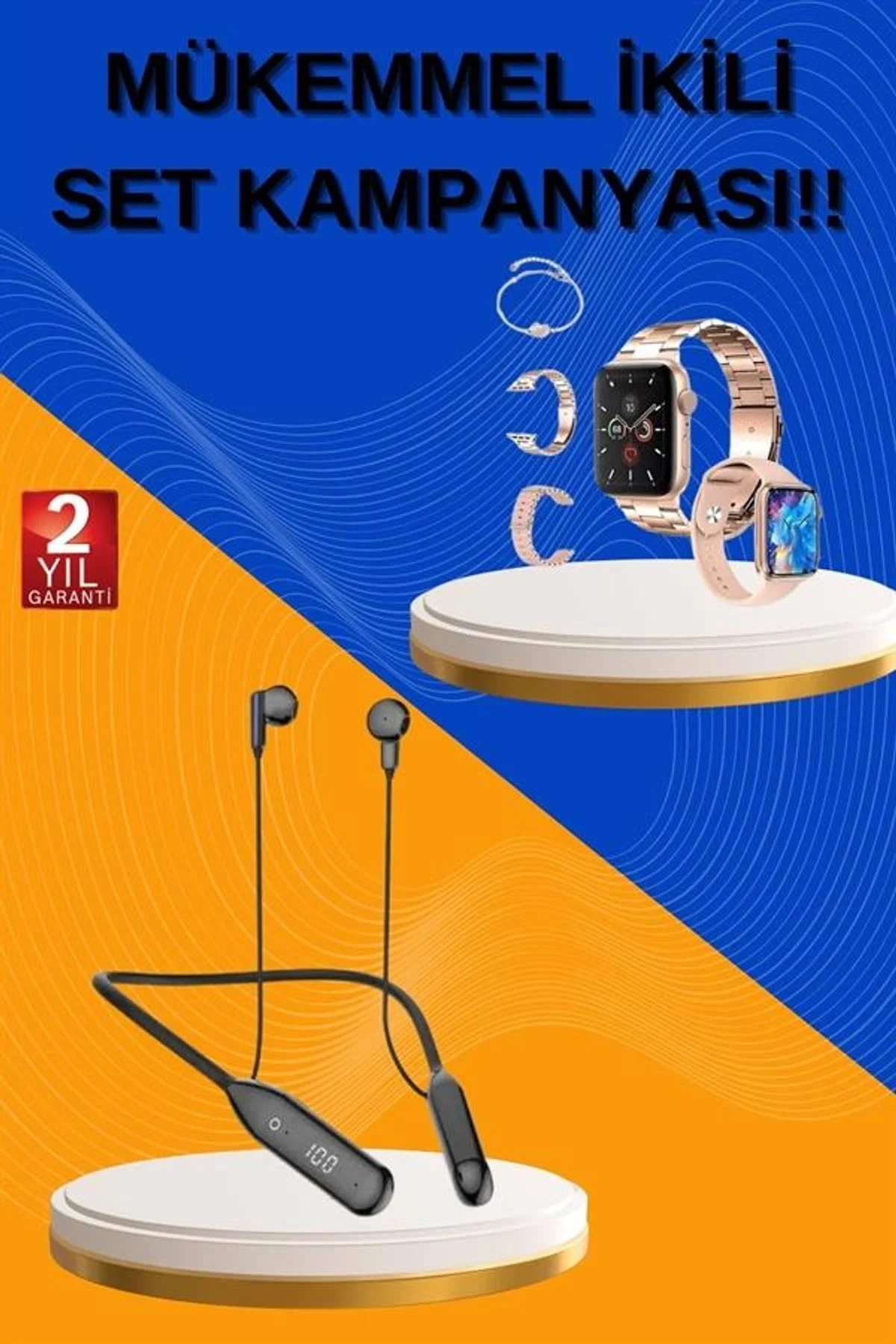 Kablolu Bluetooth Kulaklık Ve Kadınlara Özel Bileklik Hediyeli Yeni Nesil Akıllı Saat 3 Kordonlu - Just Cheap Store Görsel 2