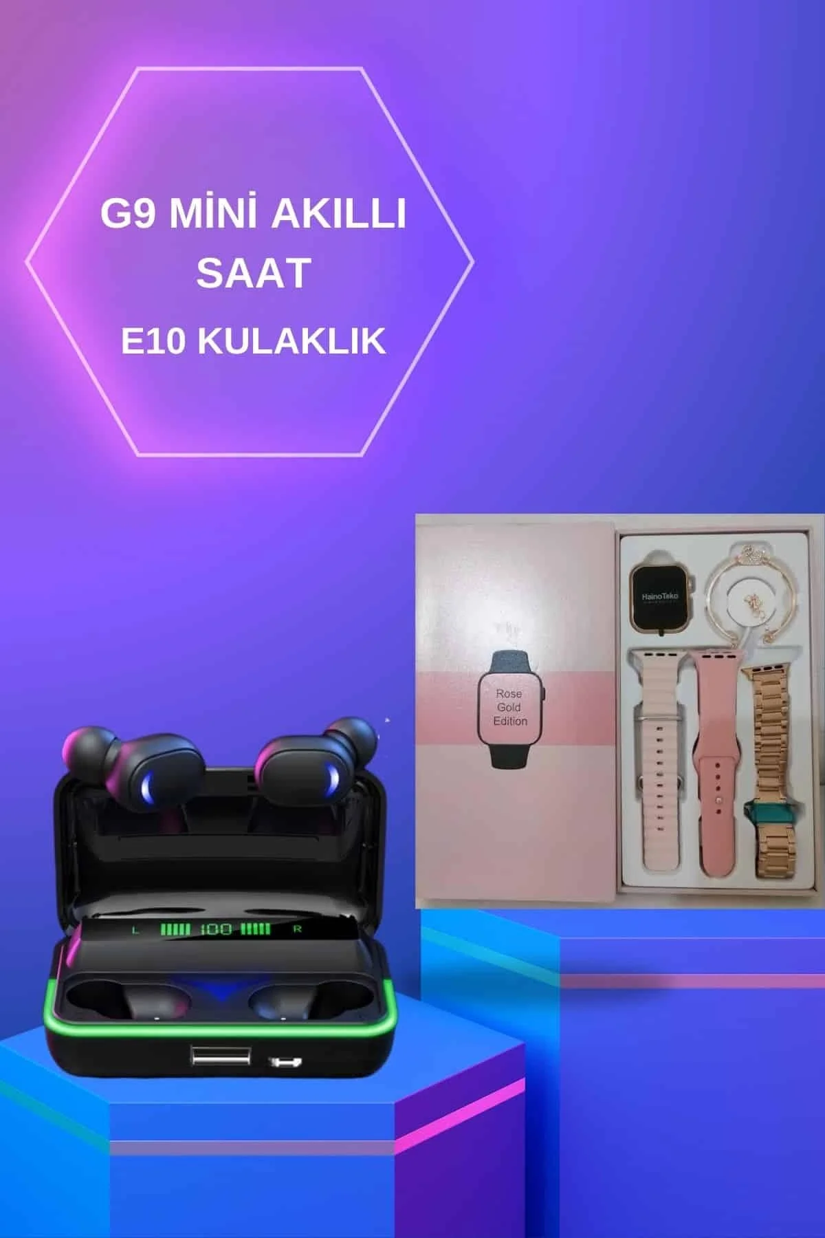 Kadınlara Özel Bileklik Hediyeli Akıllı Saat Ve Dijital Göstergeli Anc Özellikli Bluetooth Kulaklık - Just Cheap Store Görsel 2