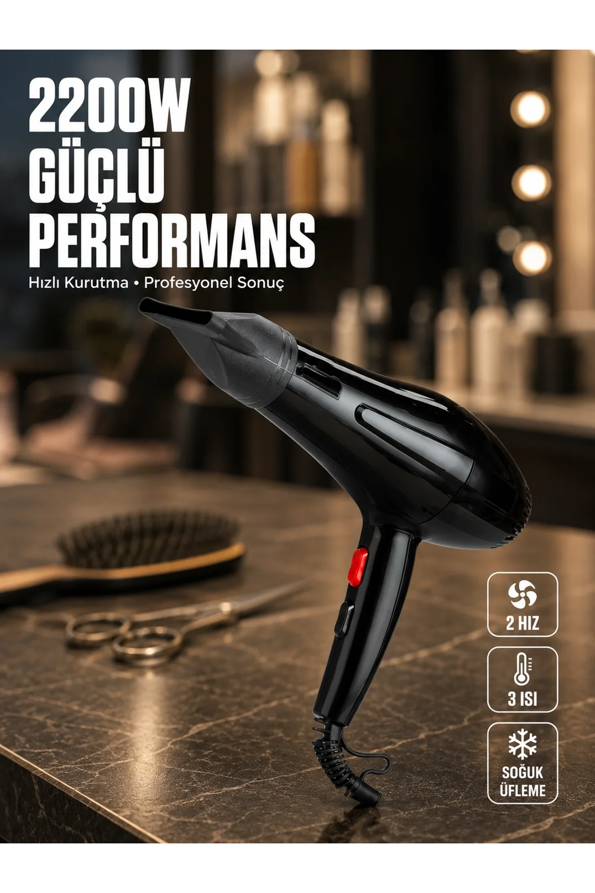 Soğuk Üfleme Özellikli 2200w Profesyonel Fön Makinesi