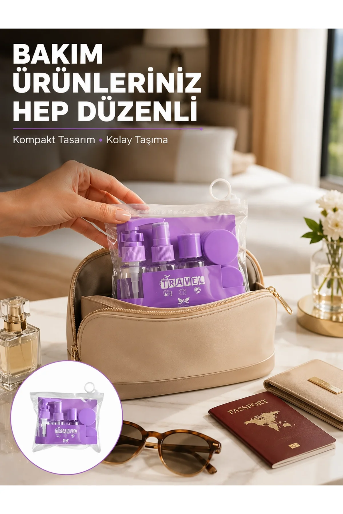 Seyahat Bakım Seti 5 Parça Sızdırmaz Şeffaf Kapaklı 30ml Yeni Nesil