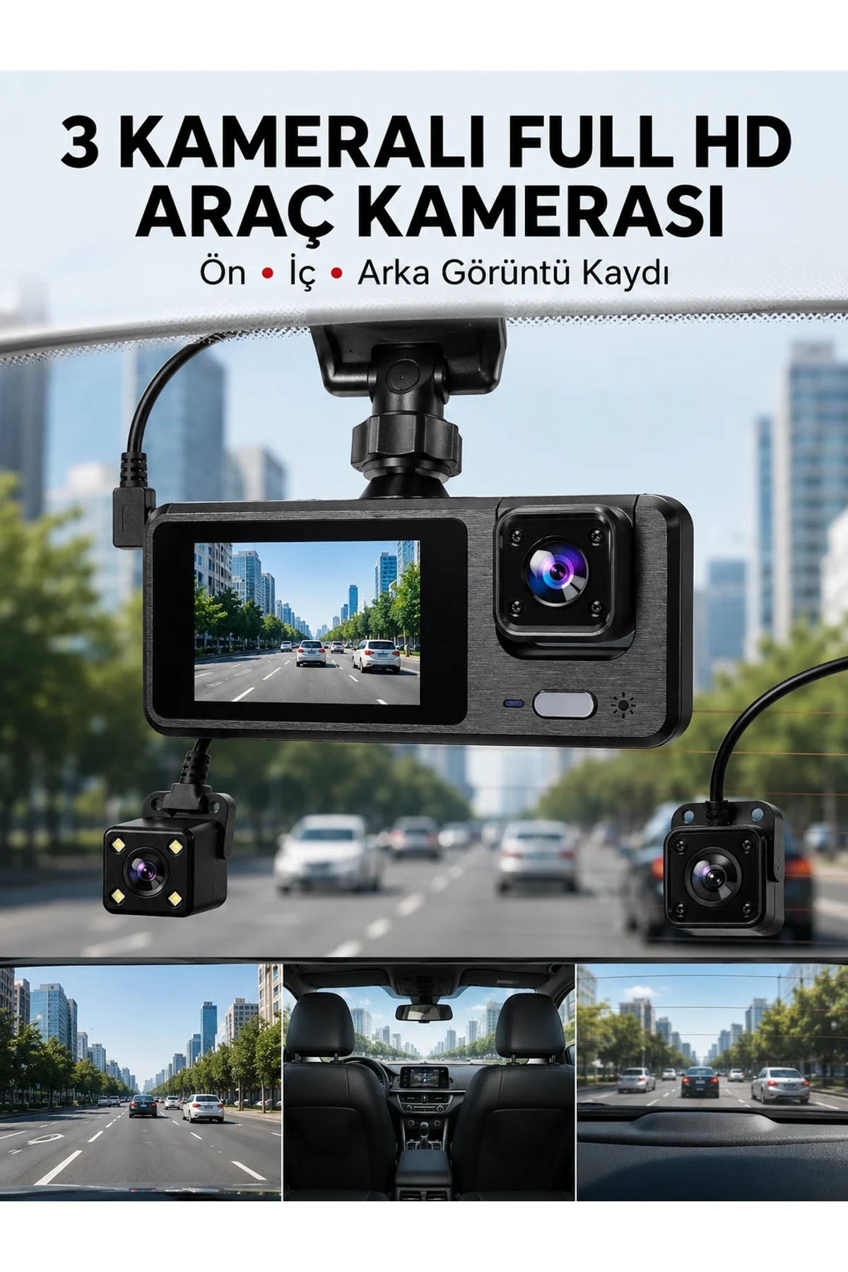 3 Kanallı Araç Dvr – Ön + İç + Arka Kamera İle Tam Kapsama, Yüksek Güvenlik Yeni Nesil
