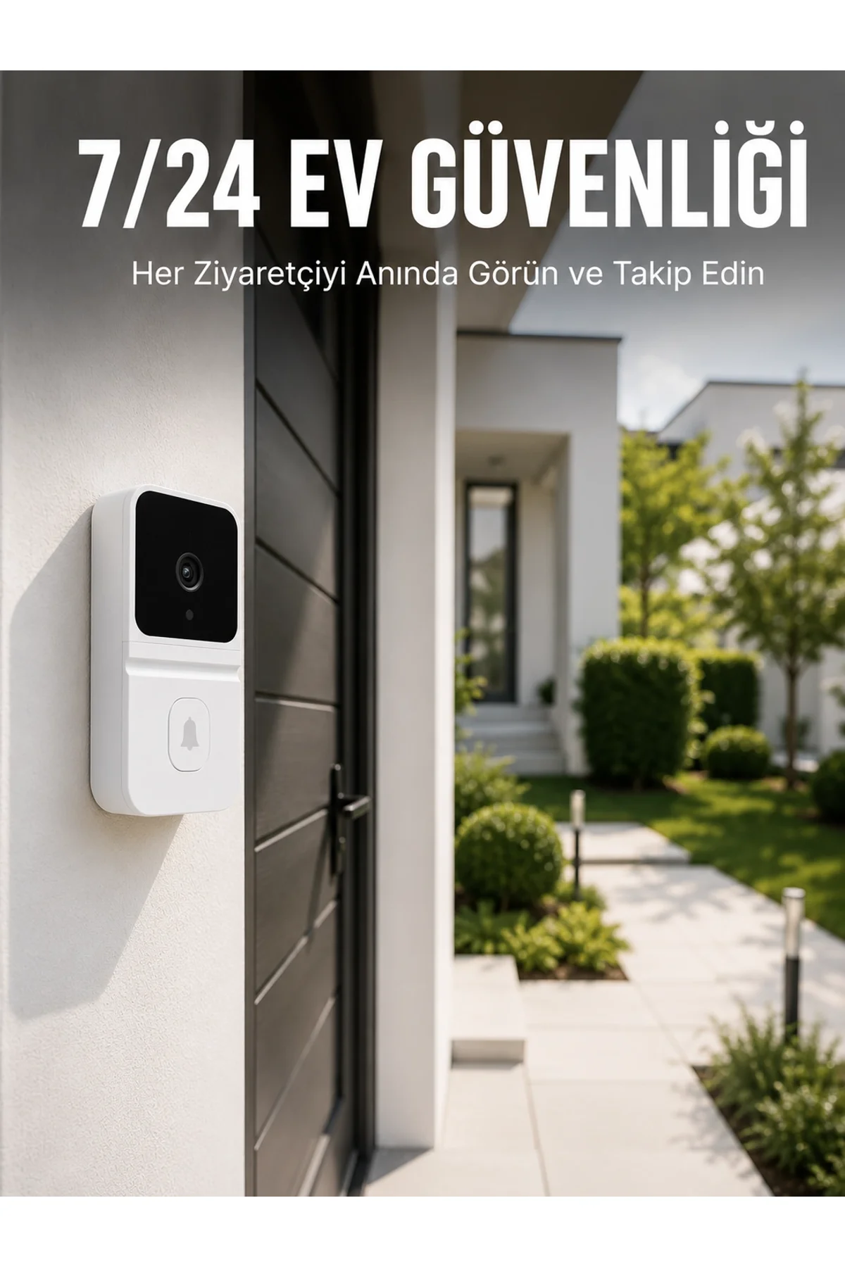 Kablosuz Beyaz Akıllı Kapı Zili Wi-fi Bağlantılı Hd Kameralı Ev Güvenlik Sistemi