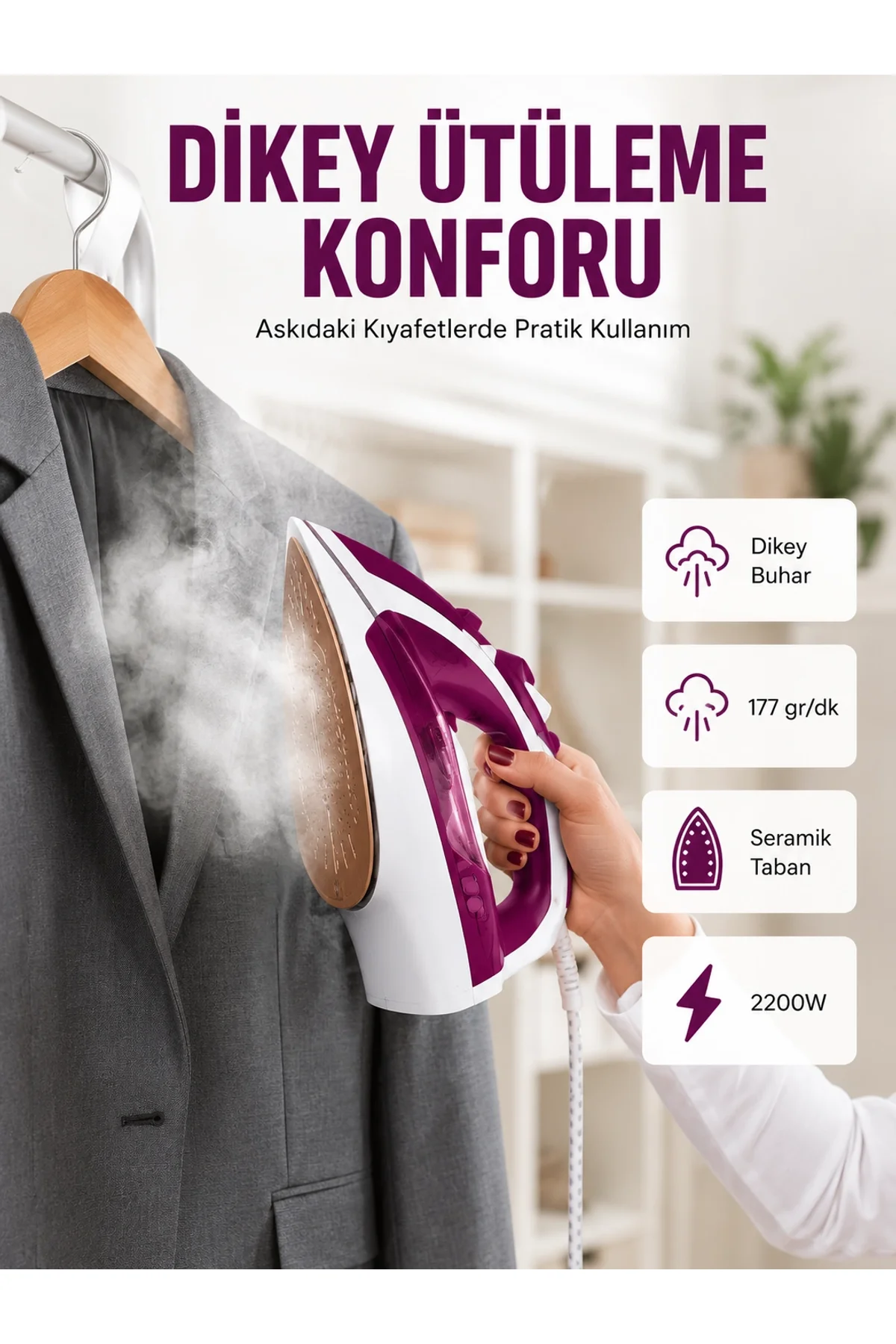 Modern Tasarım 2200w Dayanıklı Buharlı Seramik Kaplama Ütü Yeni Nesil