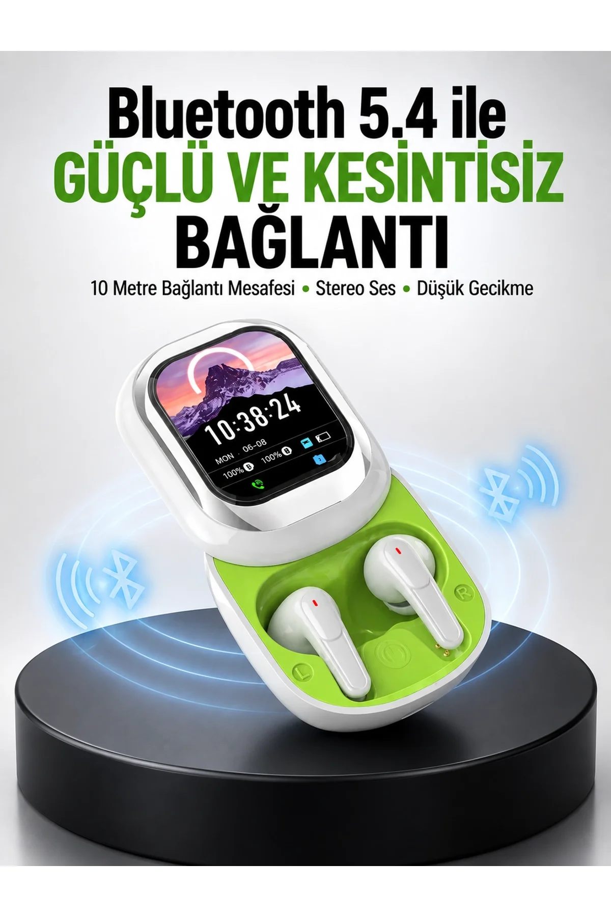 Kayar Kapaklı Şarj Kutusu Ve Dokunmatik Ekranlı Bluetooth Stereo Kulaklık